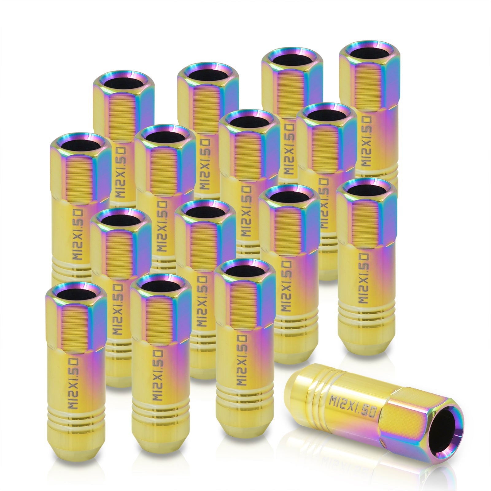 M12 x 1.50 Extended Aluminum Open Lug Nuts Neo Chrome (16 Piece) - Parts Agent