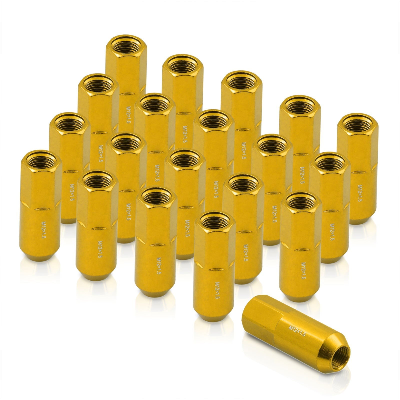 M12 x 1.5 Heavy Duty Steel Extended Open Lug Nuts 24K Gold (20 Piece) - Parts Agent