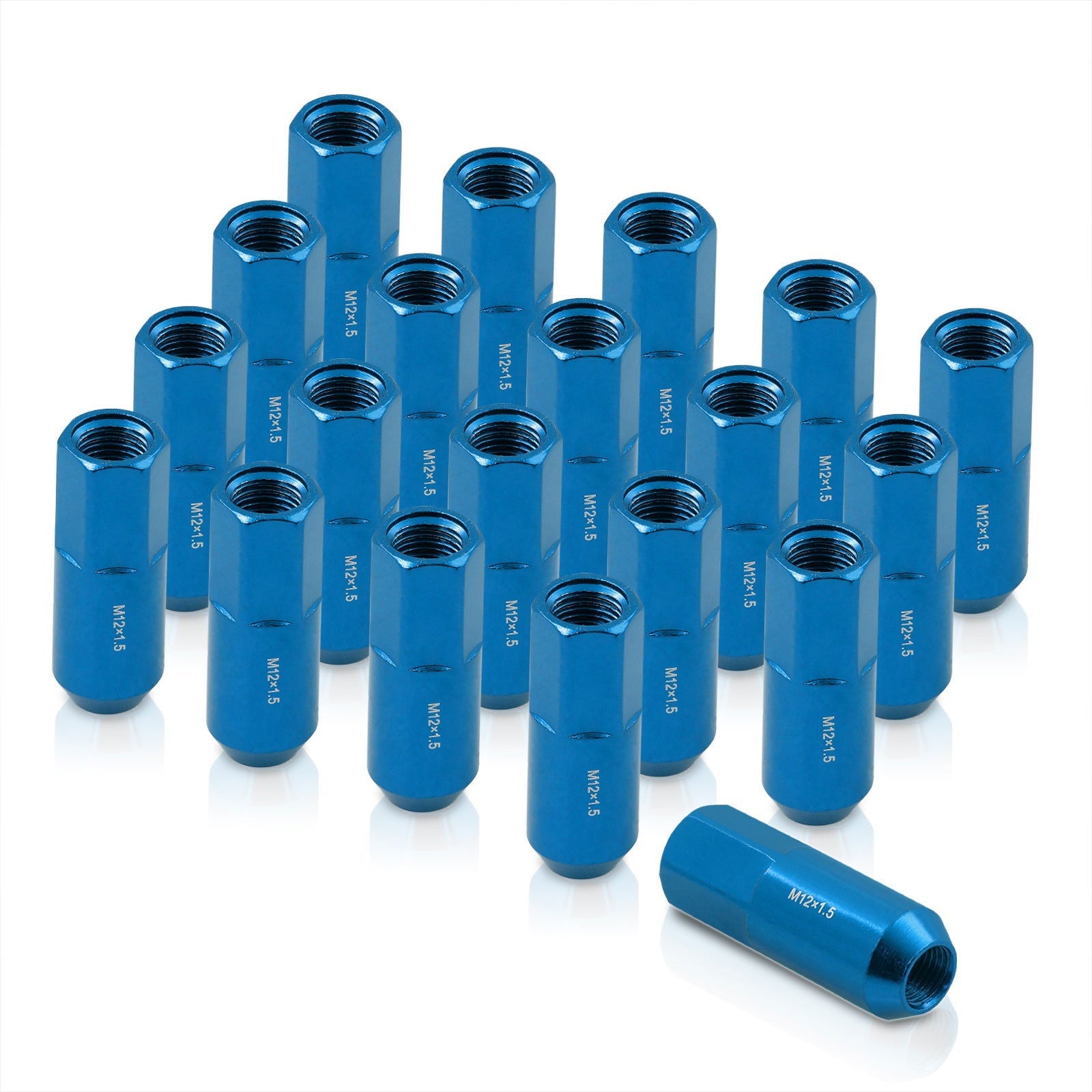 M12 x 1.5 Heavy Duty Steel Extended Open Lug Nuts Blue (20 Piece) - Parts Agent
