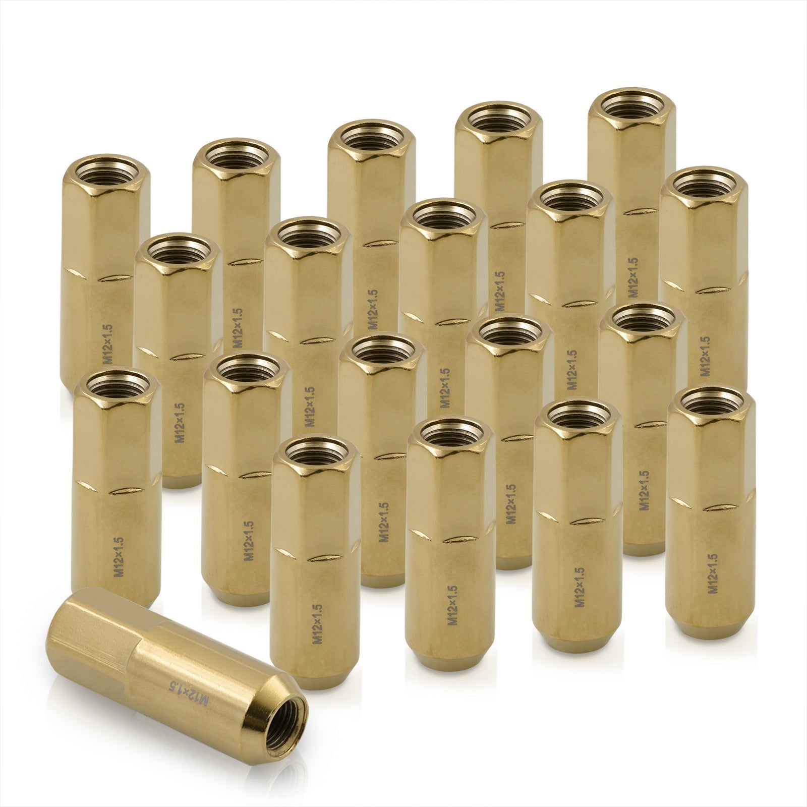 M12 x 1.5 Heavy Duty Steel Extended Open Lug Nuts Gold (20 Piece) - Parts Agent