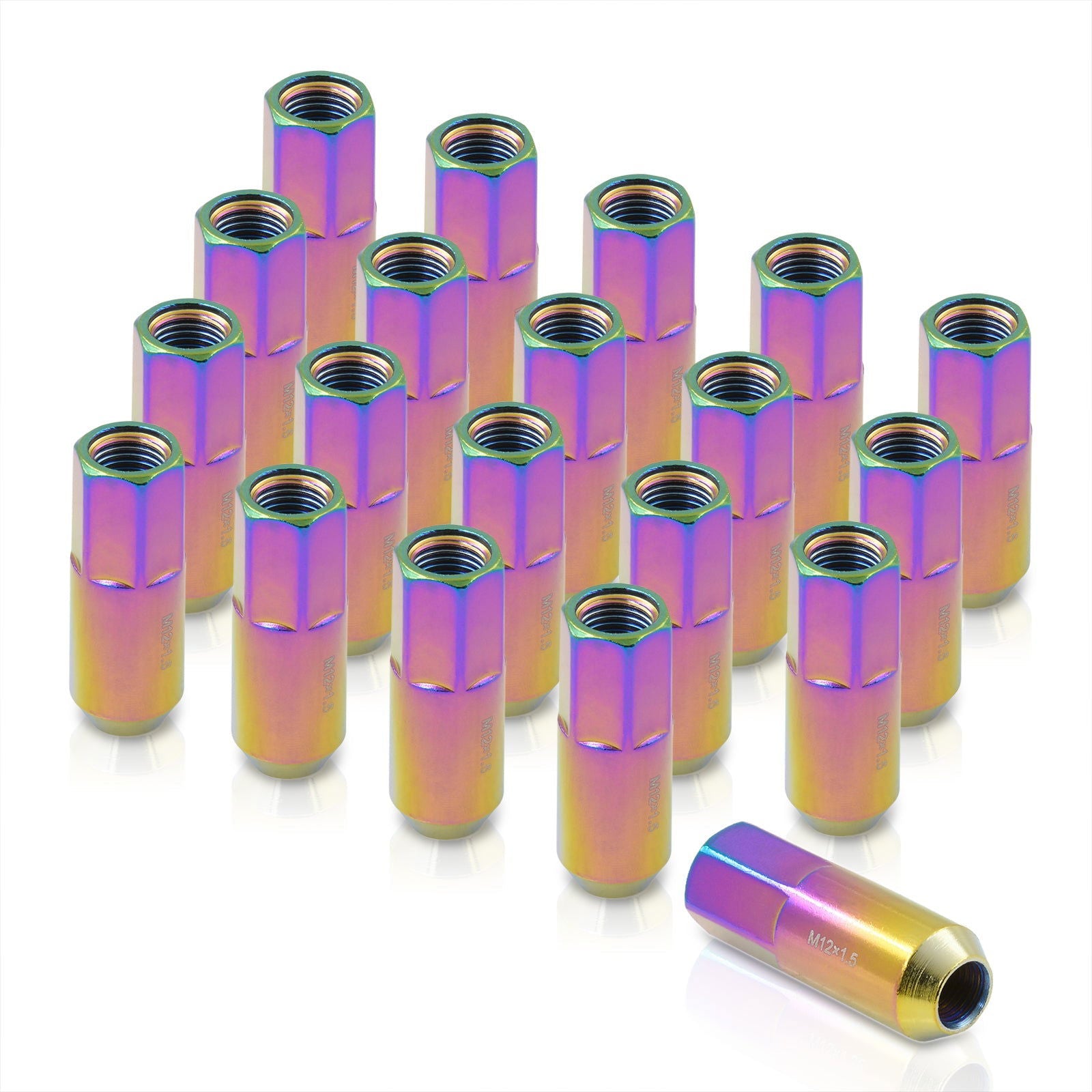 M12 x 1.5 Heavy Duty Steel Extended Open Lug Nuts Neo Chrome (20 Piece) - Parts Agent