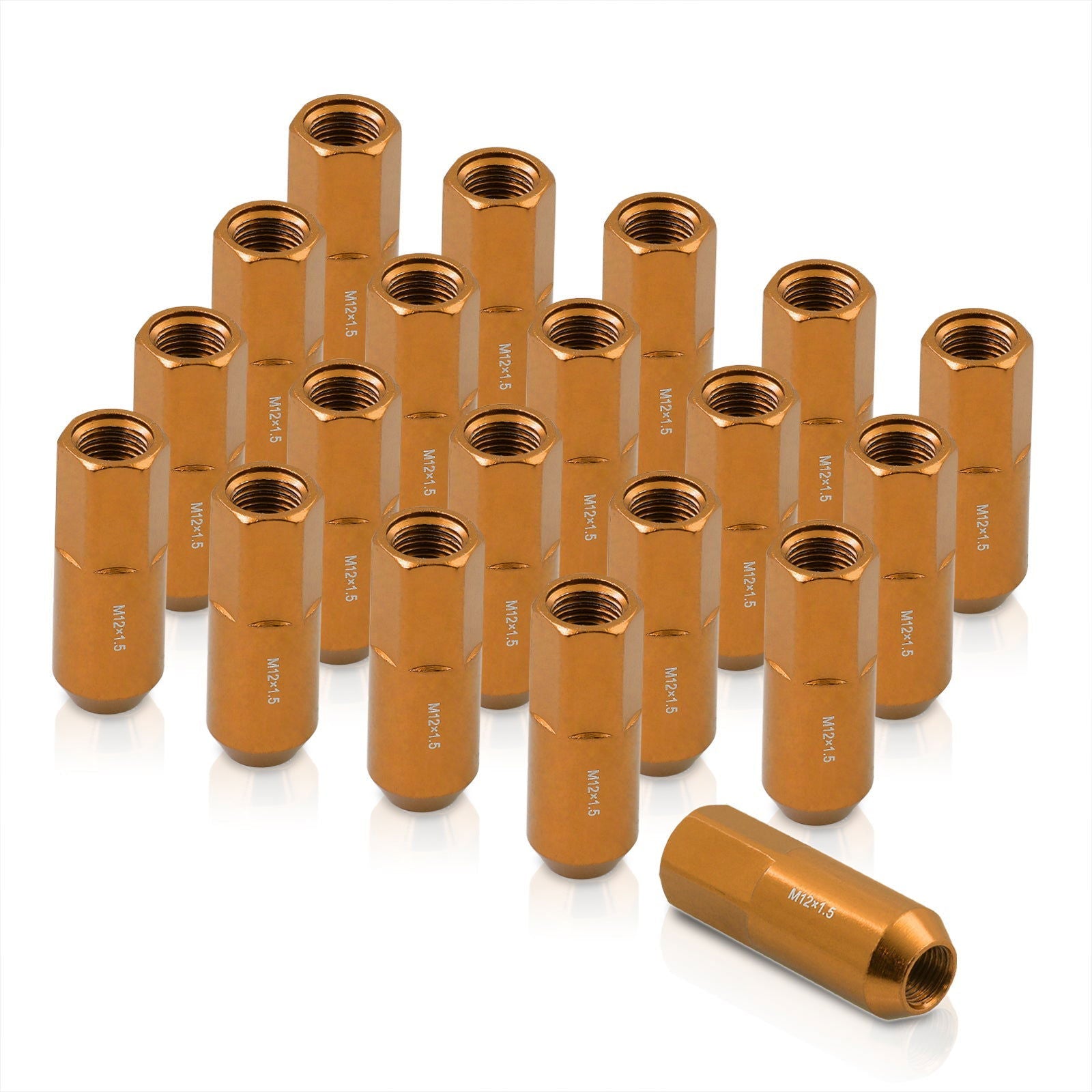 M12 x 1.5 Heavy Duty Steel Extended Open Lug Nuts Orange (20 Piece) - Parts Agent