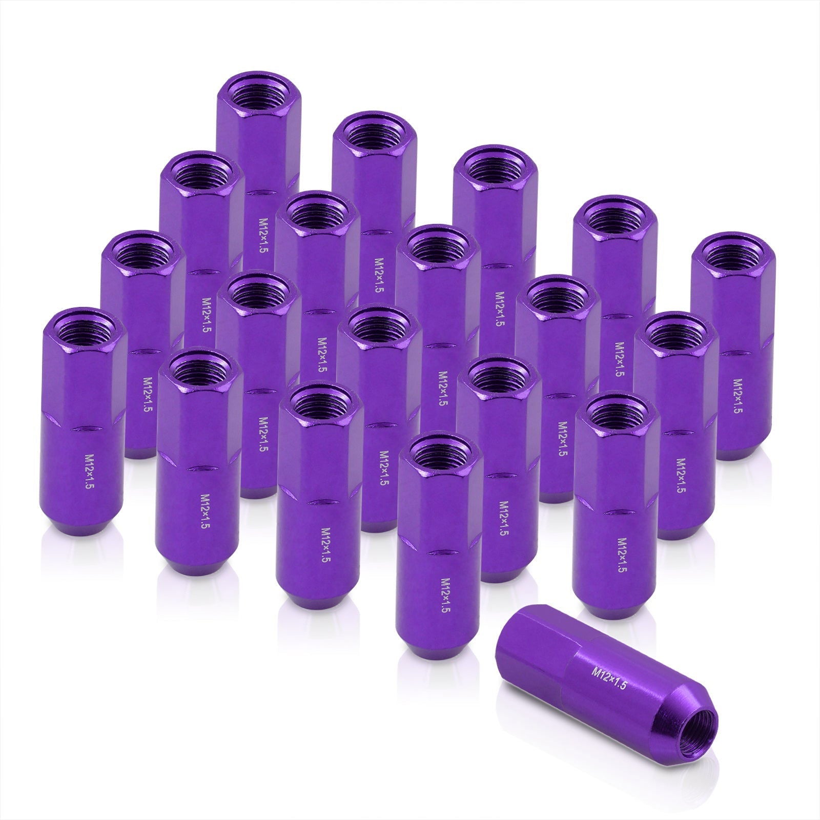 M12 x 1.5 Heavy Duty Steel Extended Open Lug Nuts Purple (20 Piece) - Parts Agent