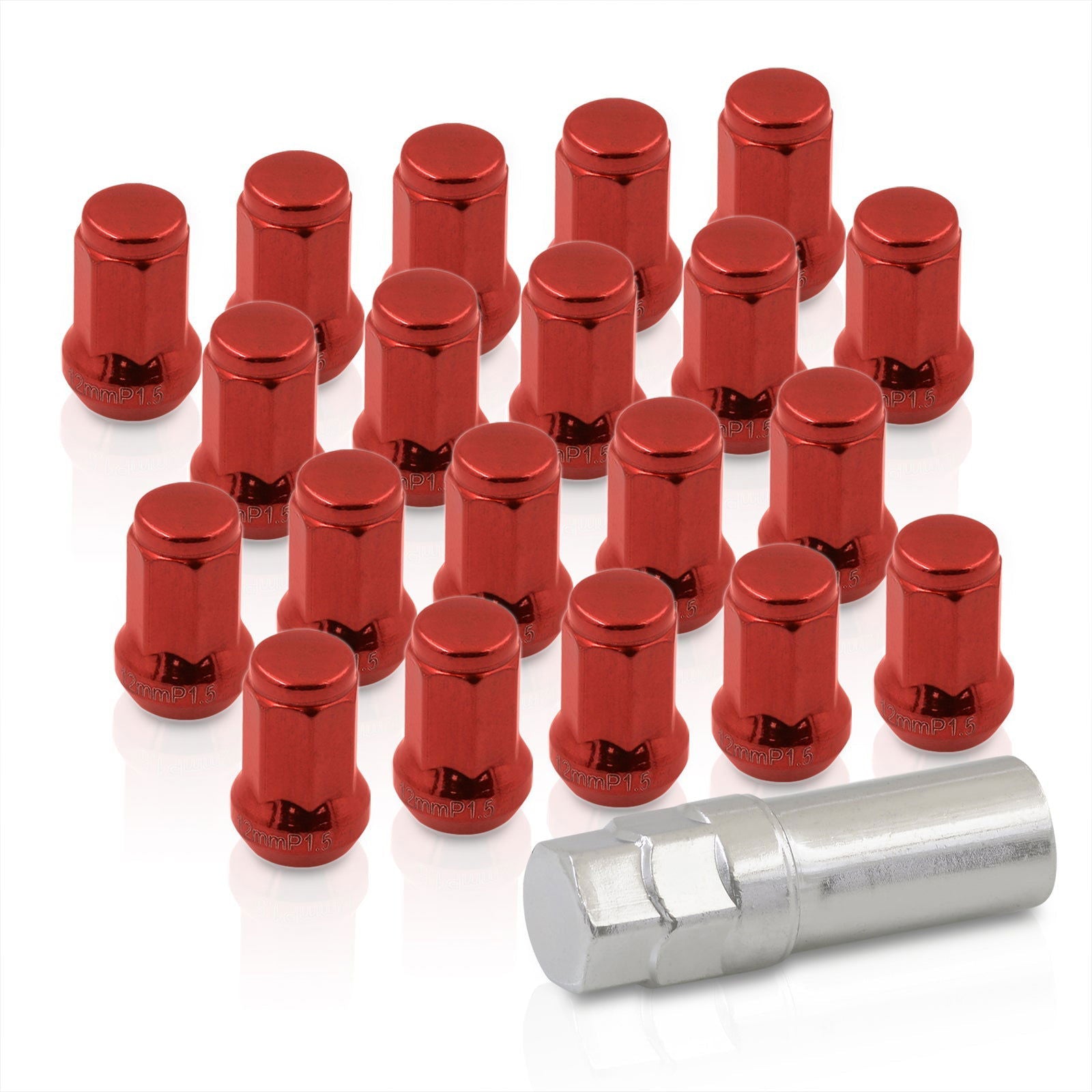 M12 x 1.5 OEM Style Steel Lug Nuts Red (20 Piece) - Parts Agent