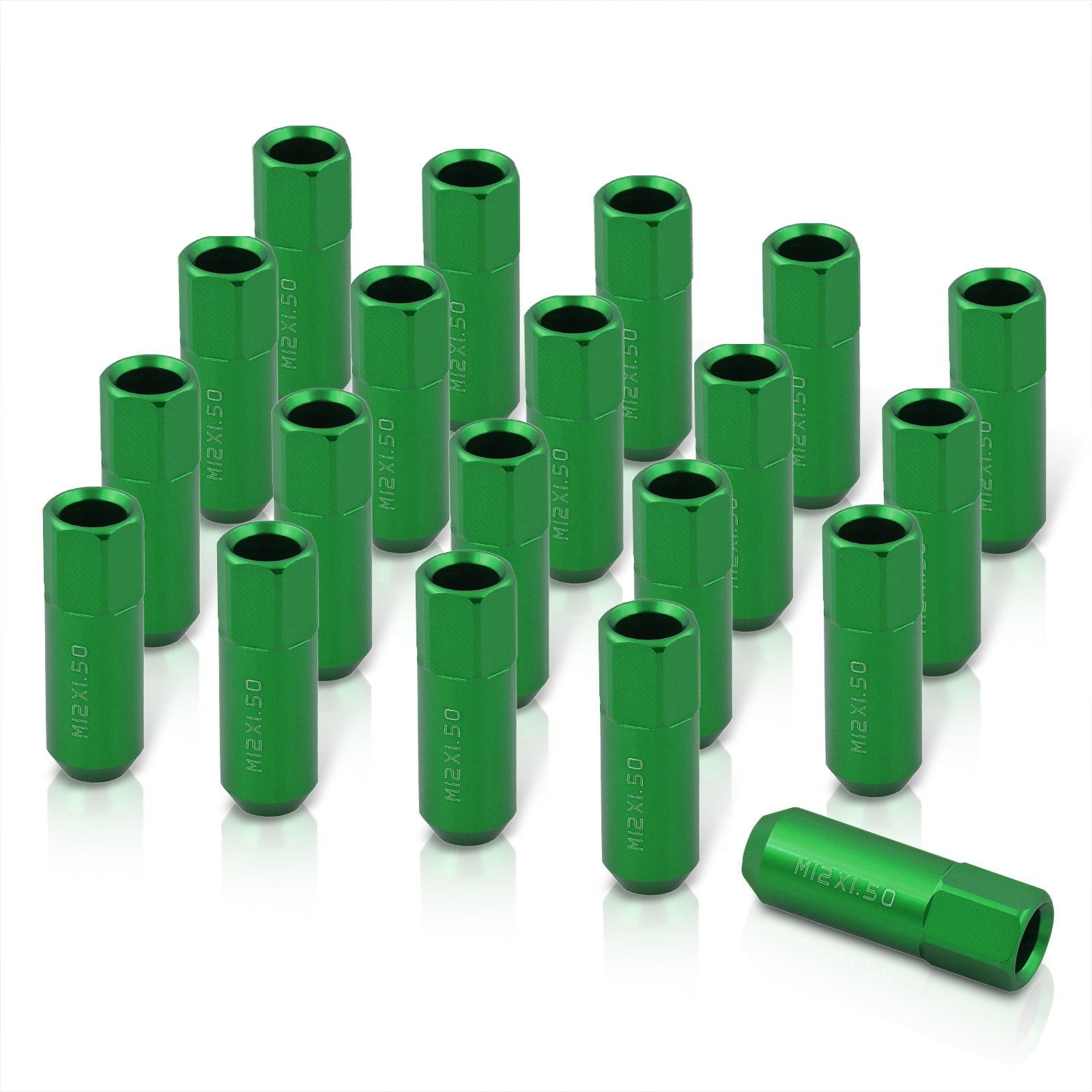 M12 x 1.5 Open Lug Nuts Green (20 Piece) - Parts Agent