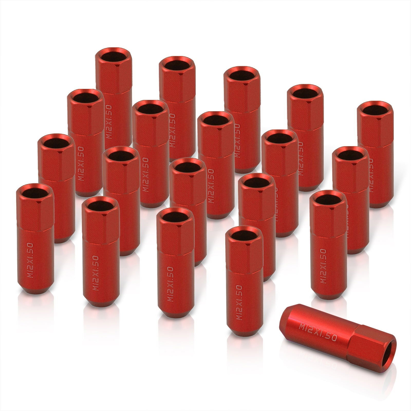 M12 x 1.5 Open Lug Nuts Red (20 Piece) - Parts Agent