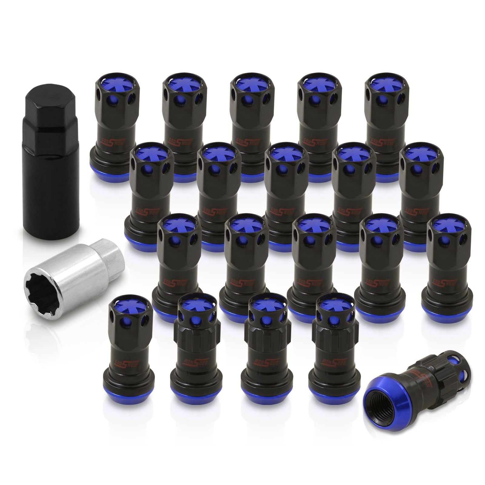 M12 x 1.5 Steel Body Lug Nuts Black Body Blue Cap (20 Piece) - Parts Agent