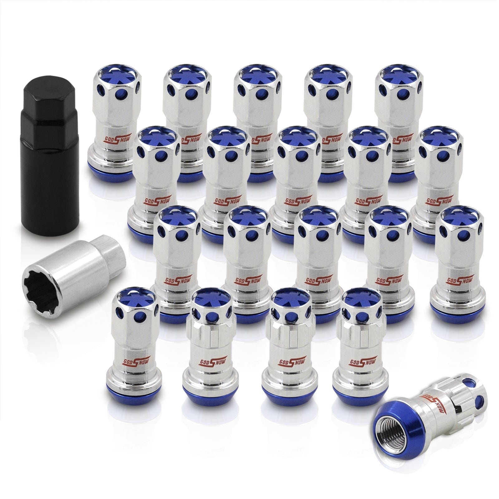 M12 x 1.5 Steel Body Lug Nuts Chrome Body Blue Cap (20 Piece) - Parts Agent