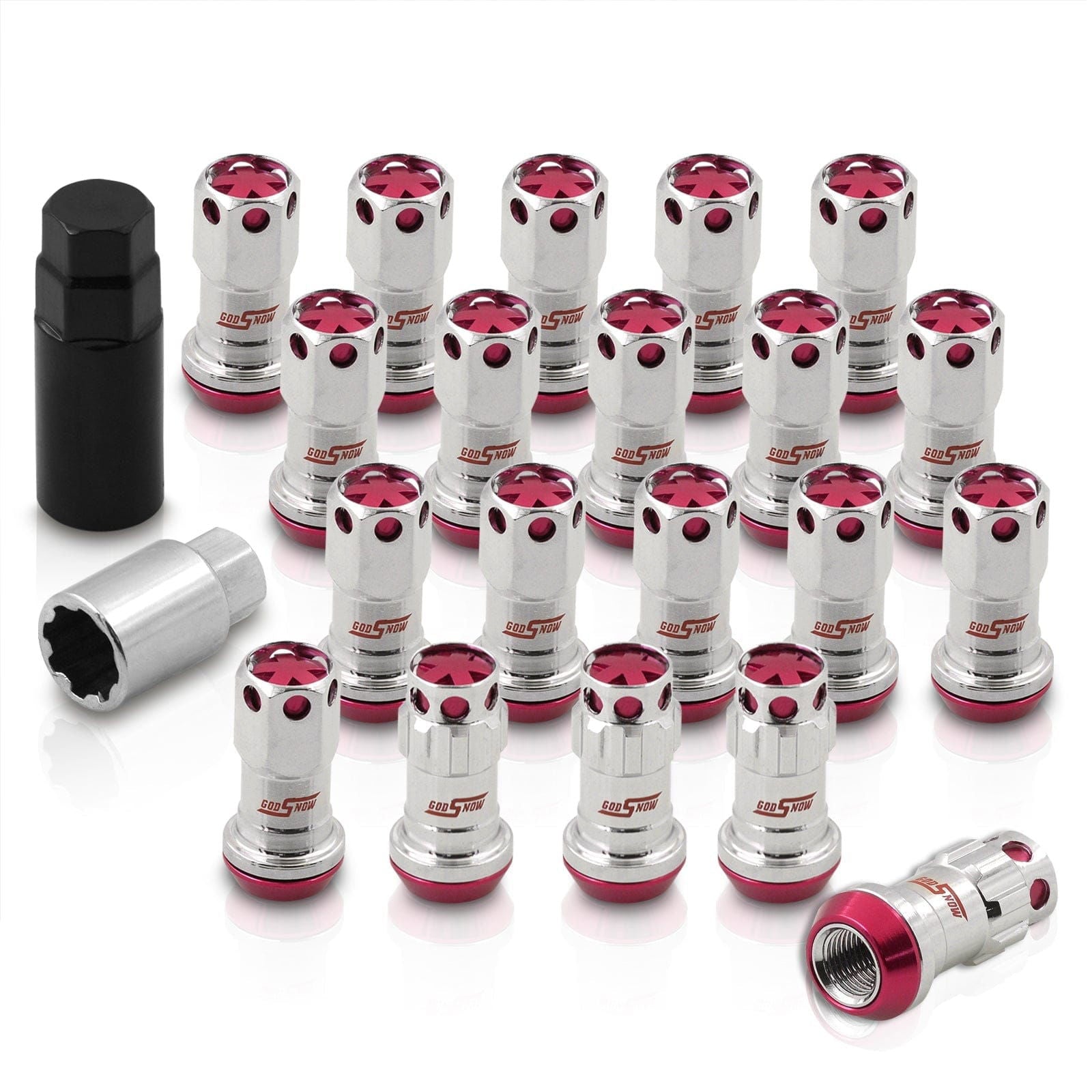 M12 x 1.5 Steel Body Lug Nuts Chrome Body Pink Cap (20 Piece) - Parts Agent