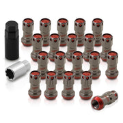 M12 x 1.5 Steel Body Lug Nuts Gunmetal Body Red Cap (20 Piece) - Parts Agent