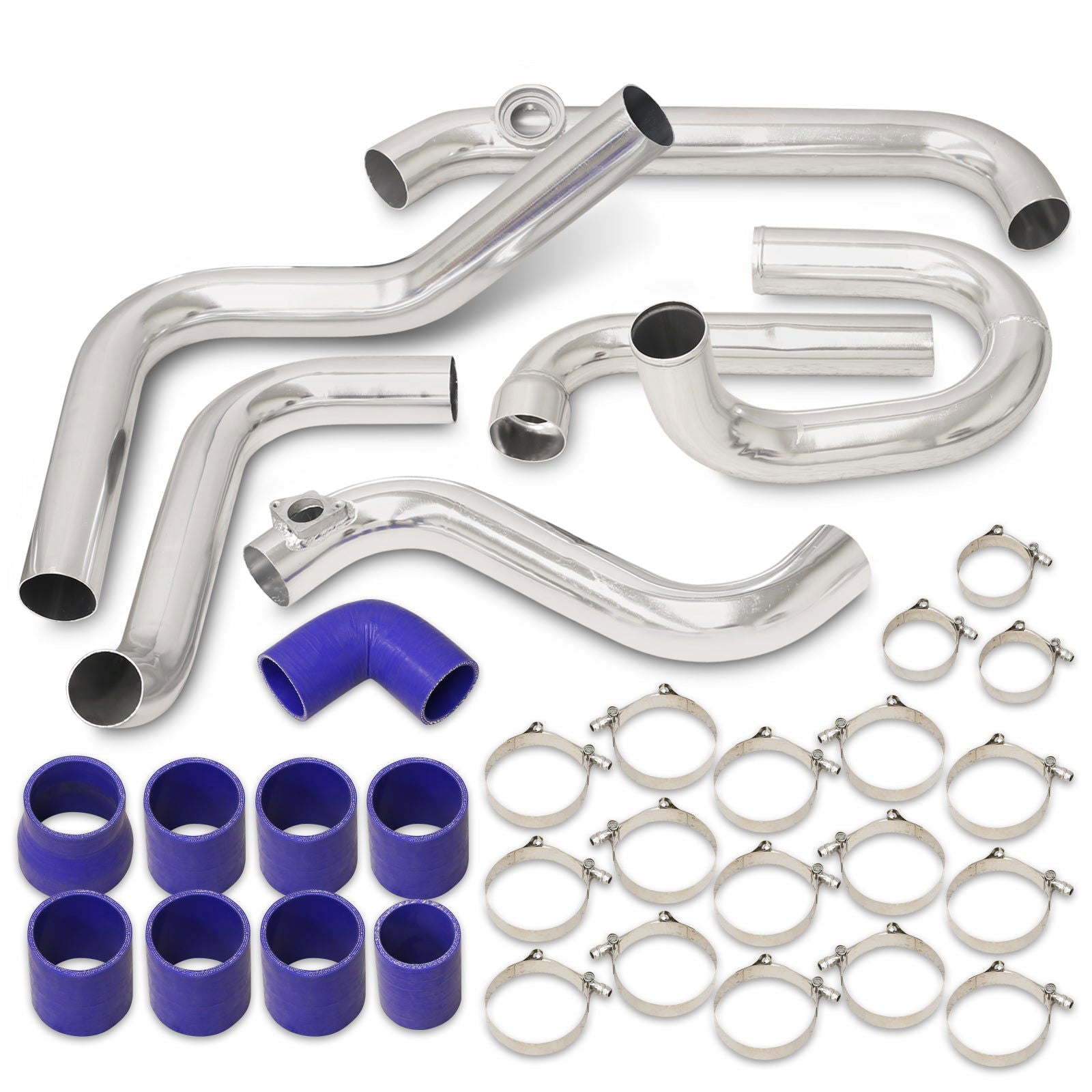 Mazda 3 2.0L 2004-2006 Bolt-On Aluminum Polished Piping Kit + Blue Couplers - Parts Agent