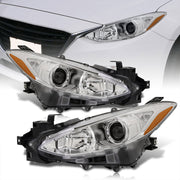 Mazda 3 2014-2016 Factory Style Projector Headlights Chrome Housing Clear Len Amber Reflectors (Halogen Models Only) - Parts Agent