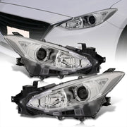 Mazda 3 2014-2016 Factory Style Projector Headlights Chrome Housing Clear Len Clear Reflectors (Halogen Models Only) - Parts Agent