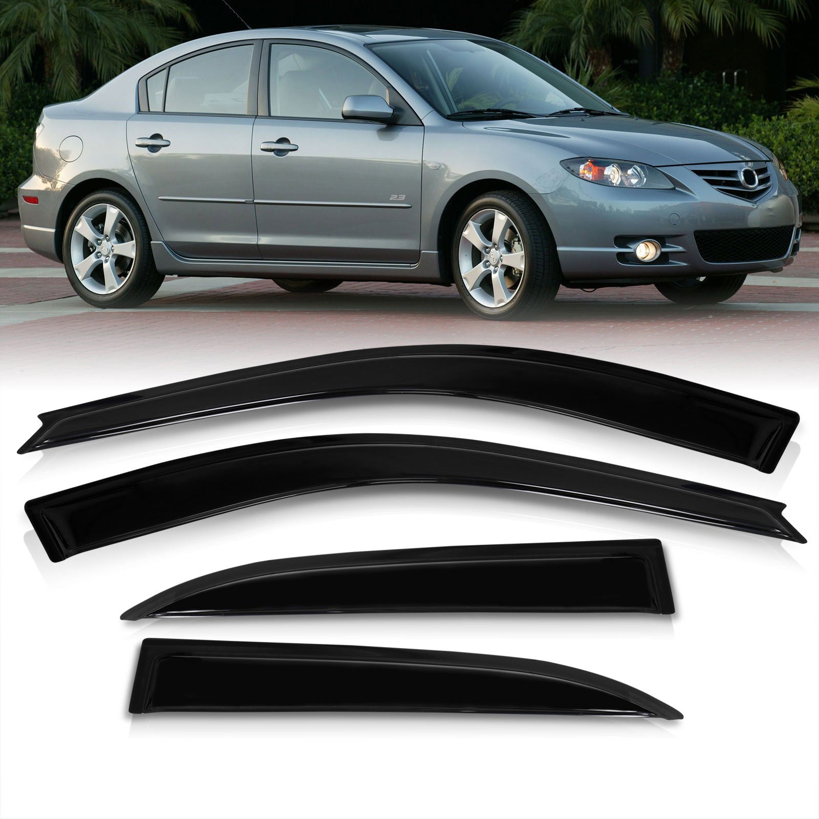 Mazda 3 Sedan 2004-2009 4 Door Tape On Window Visors - Parts Agent