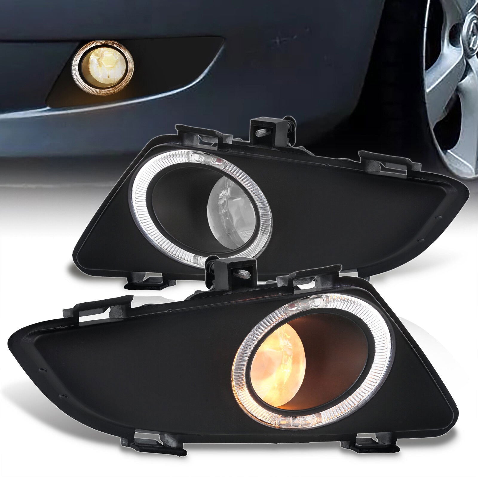 Mazda 6 2003-2005 Front Fog Lights Clear Len (Includes Switch & Wiring Harness) - Parts Agent