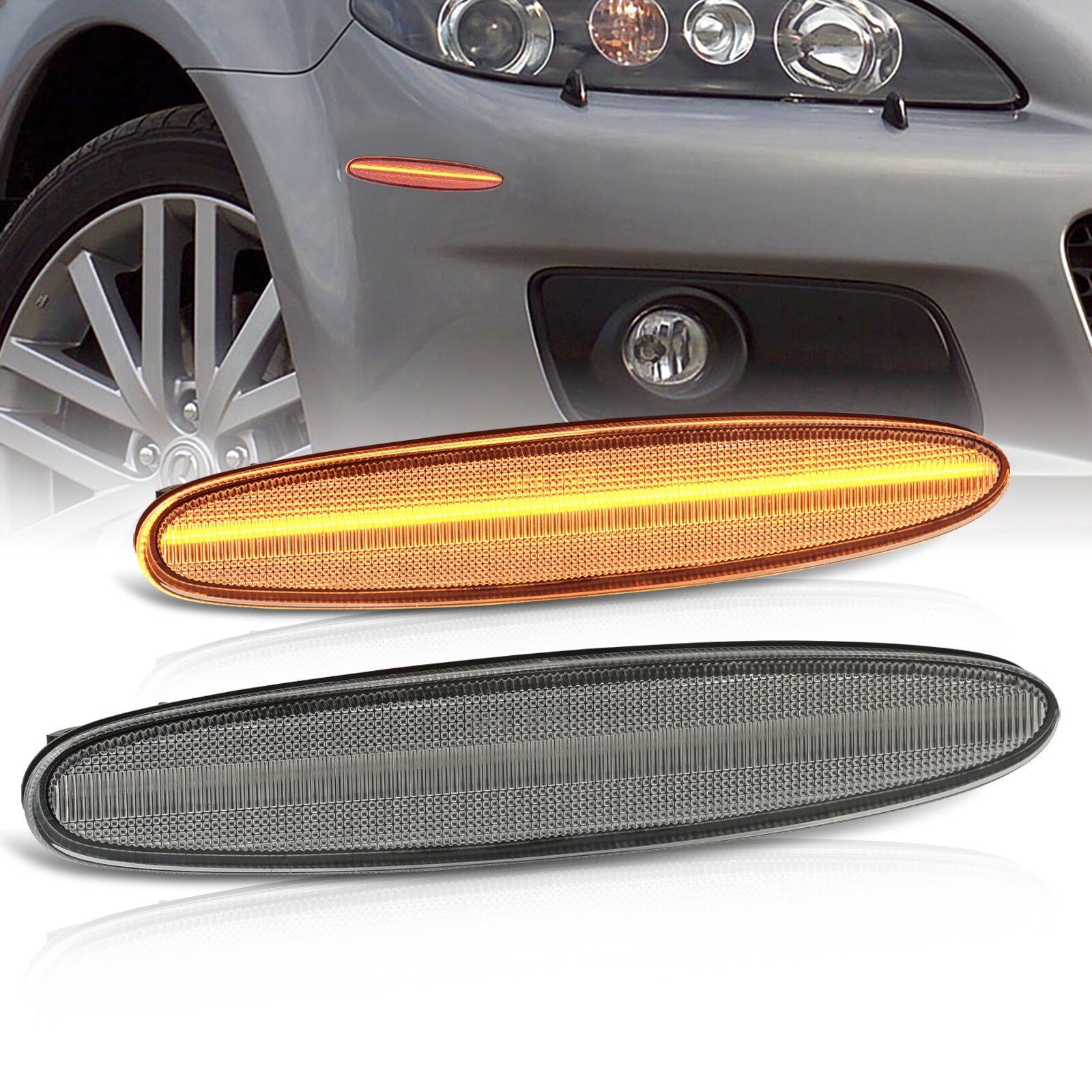 Mazda 6 2003-2008 Front Amber LED Side Marker Lights Clear Len - Parts Agent