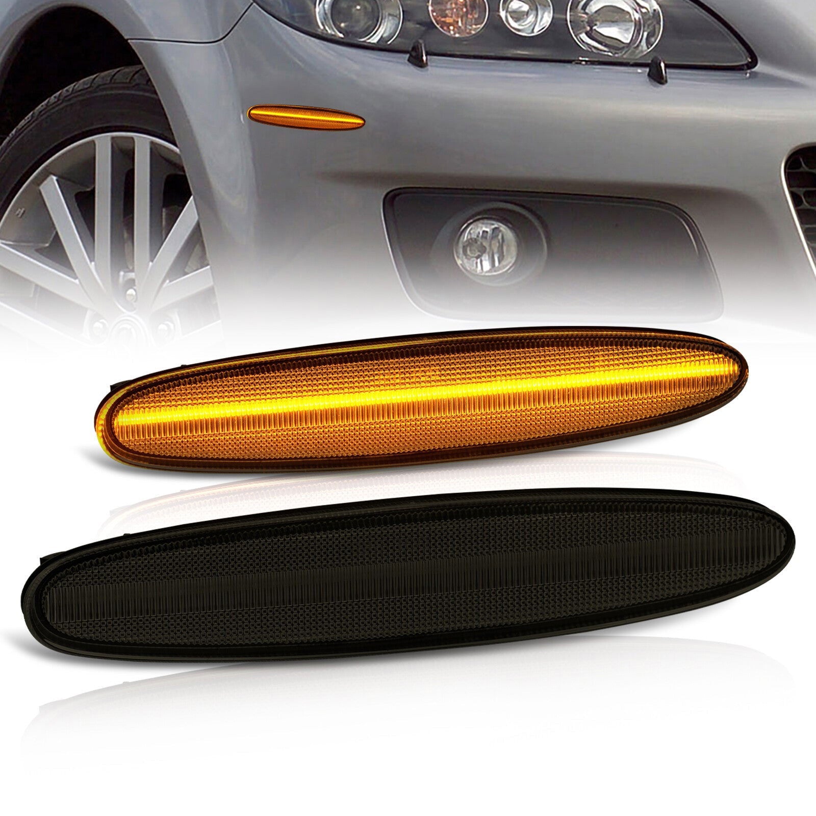 Mazda 6 2003-2008 Front Amber LED Side Marker Lights Smoke Len - Parts Agent