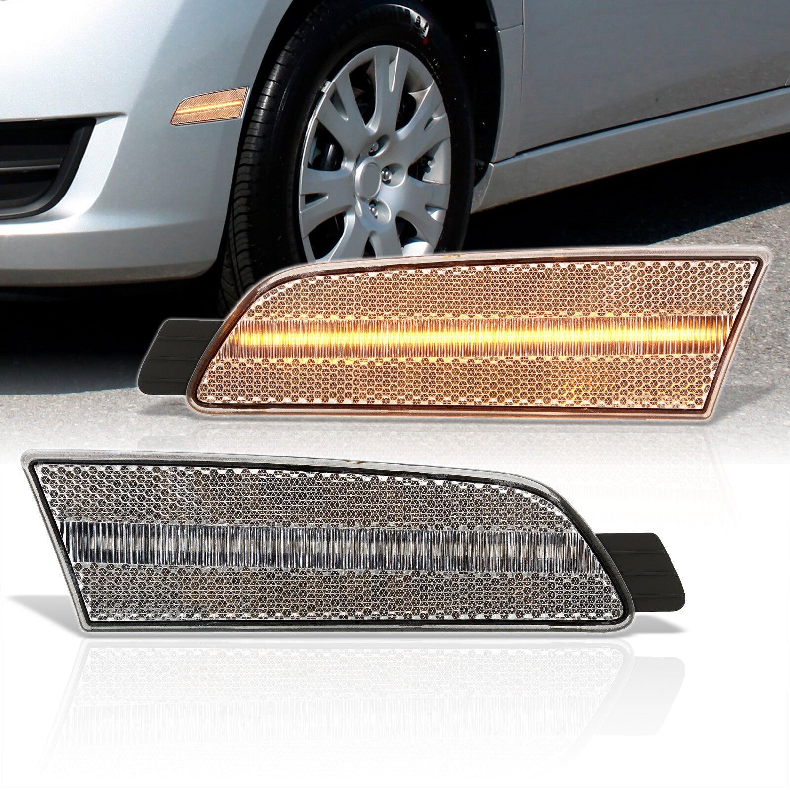 Mazda 6 2009-2013 Front Amber LED Side Marker Lights Clear Len - Parts Agent