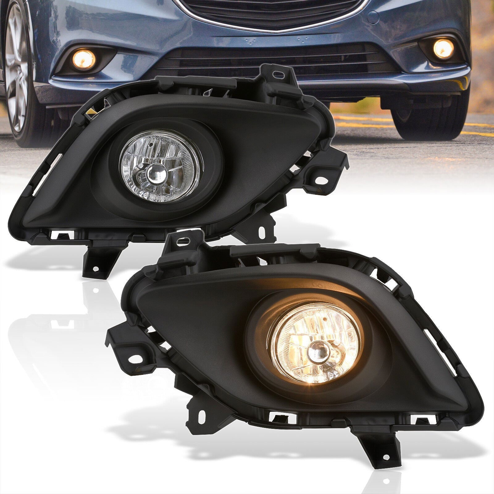 Mazda 6 2014-2017 Front Fog Lights Clear Len (Includes Switch & Wiring Harness) - Parts Agent