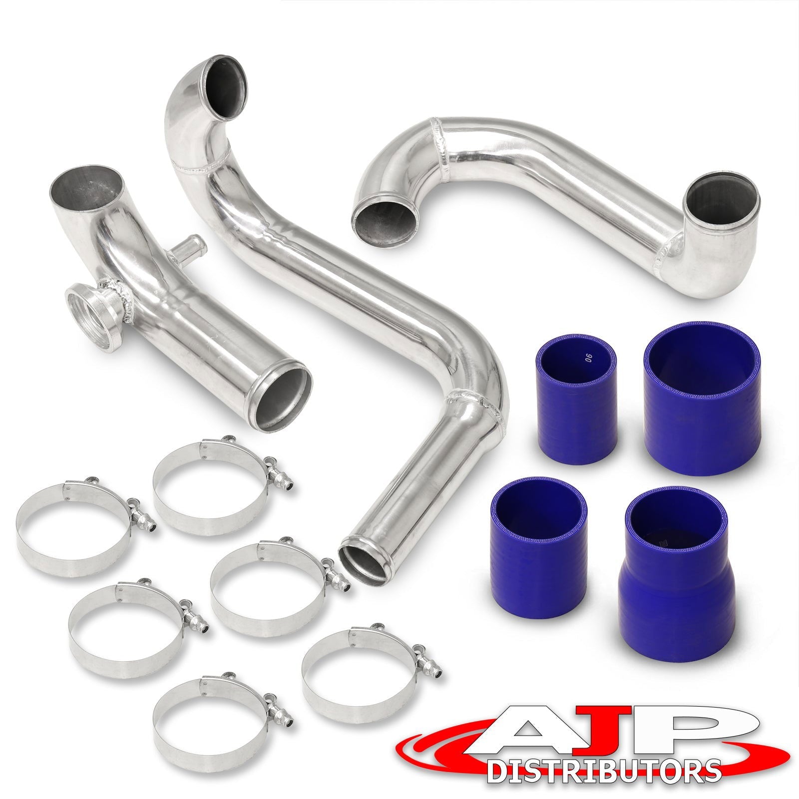 Mazda Miata 1989-2005 1.6L 1.8L Bolt-On Aluminum Polished Piping Kit + Blue Couplers - Parts Agent