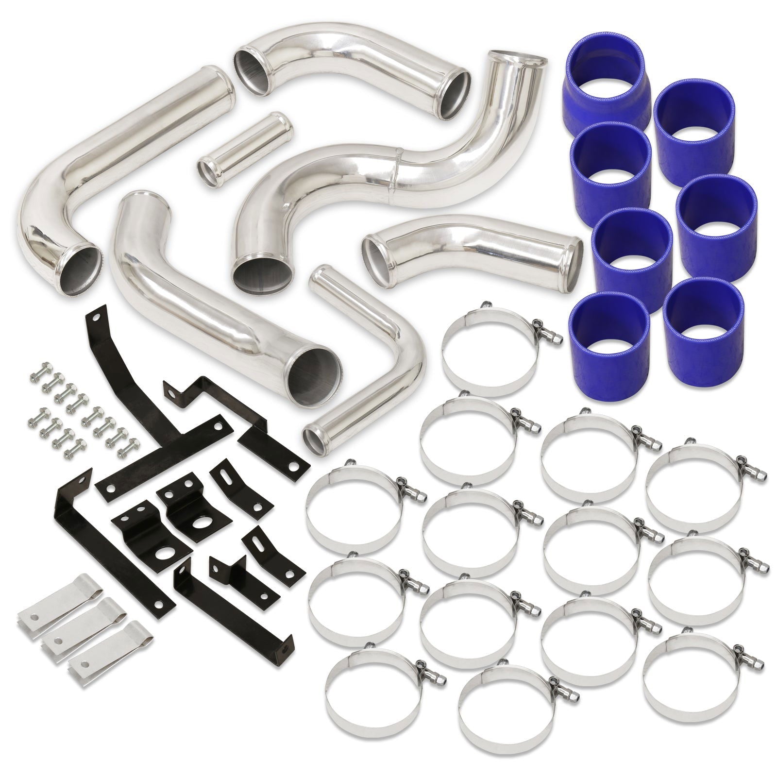 Mazda RX7 FD3S 1992-1997 Bolt-On Aluminum Polished Piping Kit + Blue Couplers - Parts Agent