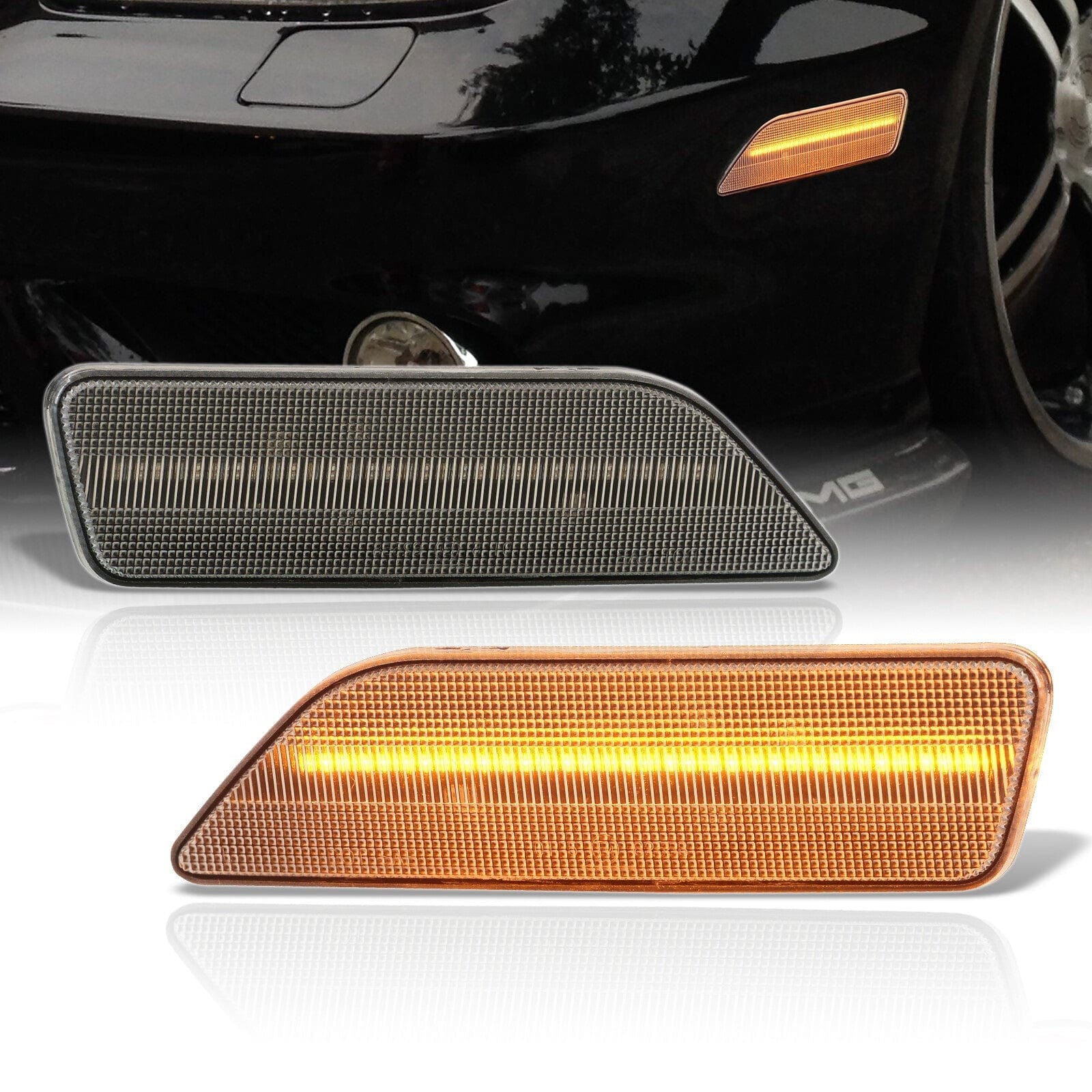 Mercedes Benz CLS500 CLS55 C219 2006-2006 / CLS550 CLS63 2007-2011 Front Amber LED Side Marker Lights Clear Len - Parts Agent