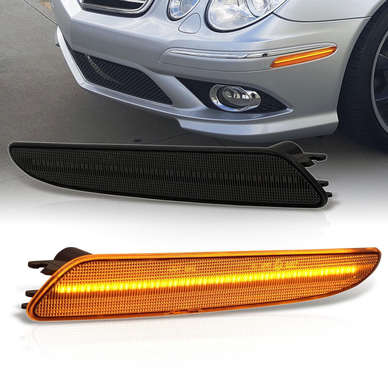 Mercedes Benz E-Class W211 E320 E350 E550 E63 AMG 2007-2009 Front Amber LED Side Marker Lights Smoke Len - Parts Agent