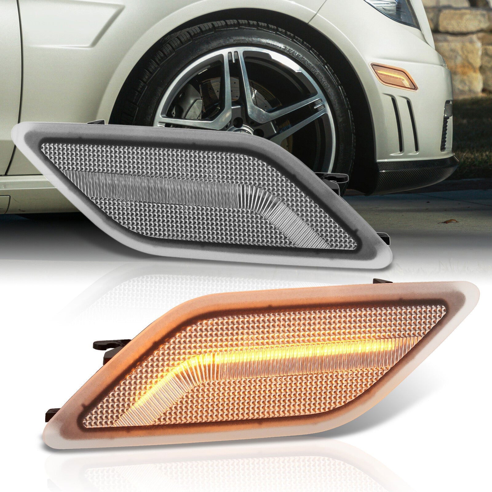 Mercedes Benz E-Class W212 C207 A207 E300 E350 E550 E63 AMG 2010-2013 Front Amber LED Side Marker Lights Clear Len - Parts Agent