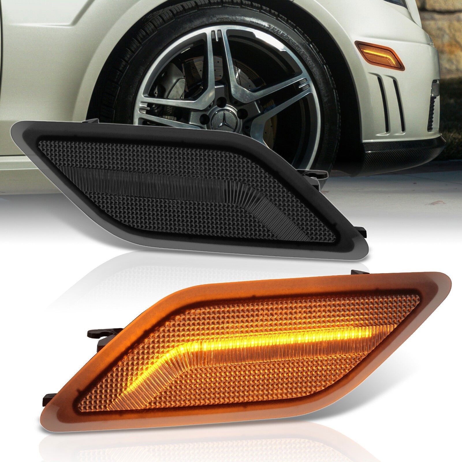 Mercedes Benz E-Class W212 C207 A207 E300 E350 E550 E63 AMG 2010-2013 Front Amber LED Side Marker Lights Smoke Len - Parts Agent