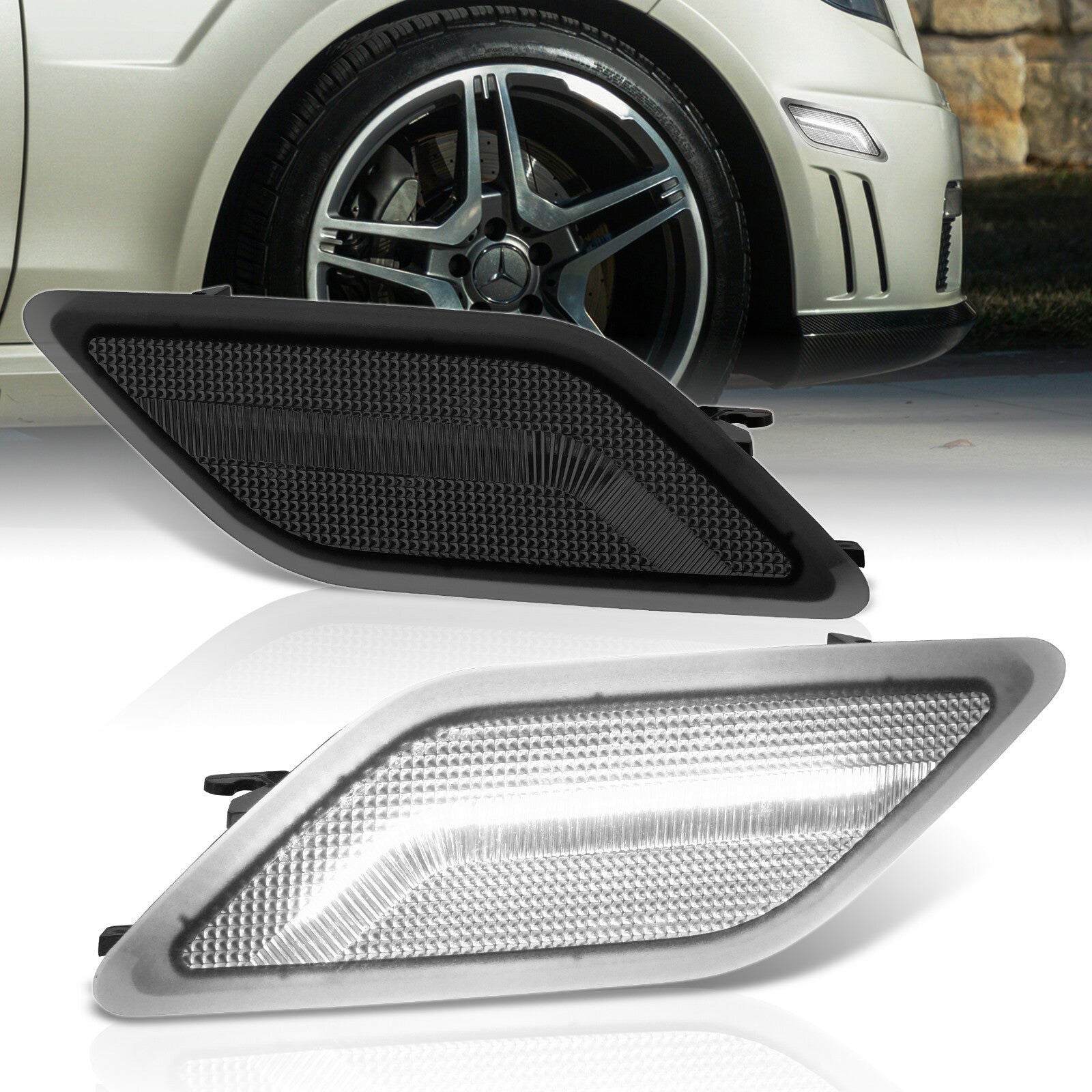 Mercedes Benz E-Class W212 C207 A207 E300 E350 E550 E63 AMG 2010-2013 Front White LED Side Marker Lights Smoke Len - Parts Agent