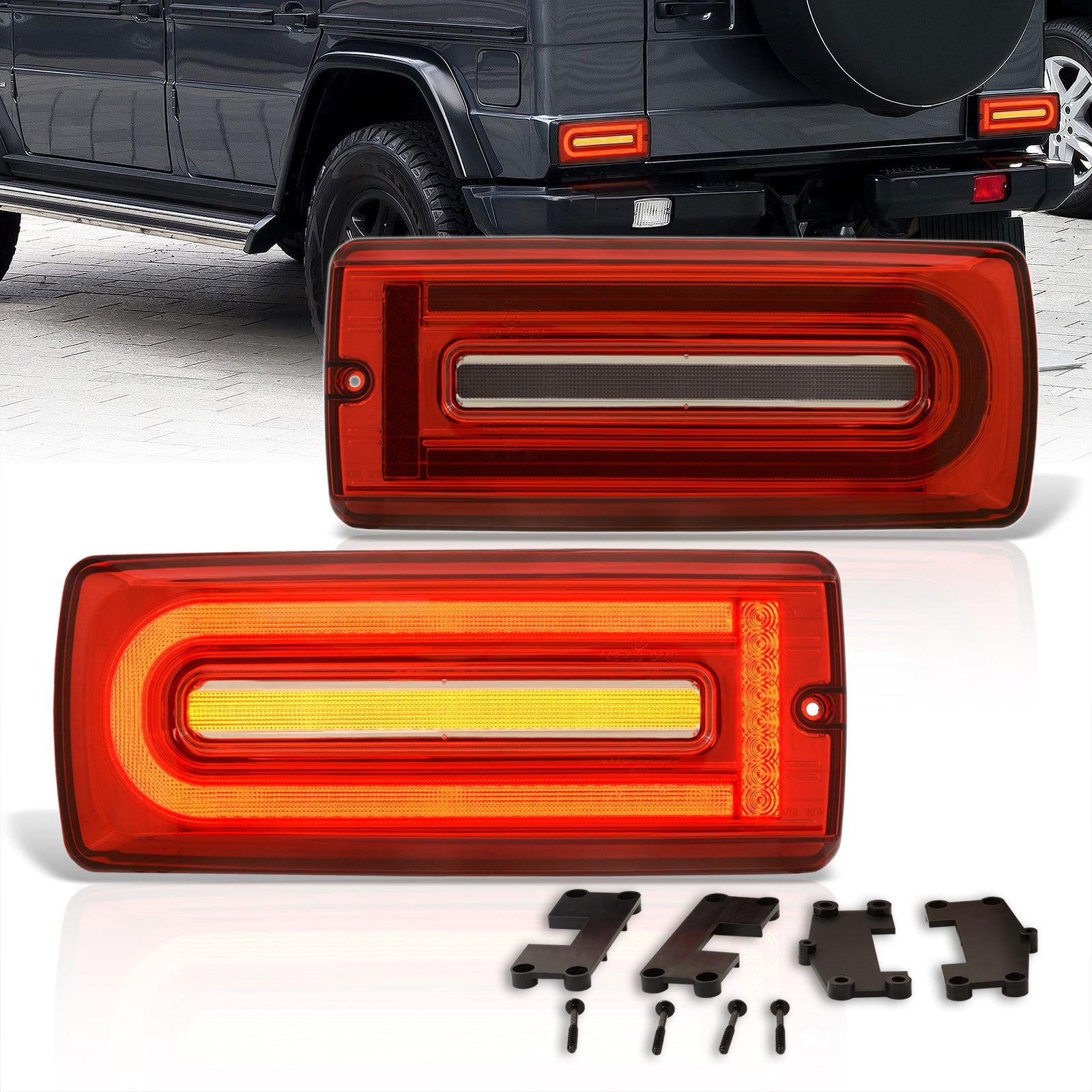 Mercedes Benz G-Class W463 G500 G550 G55 G63 1990-2018 Sequential LED Tail Lights Chrome Housing Red Len (Version 2 - W463 Style) - Parts Agent