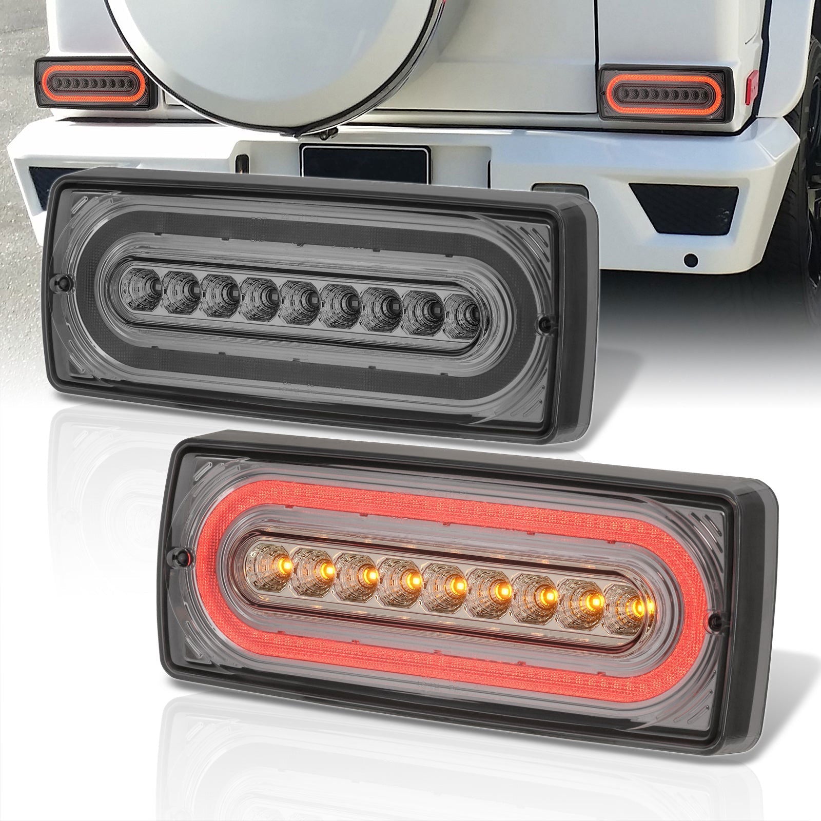 Mercedes Benz G-Class W463 G500 G550 G55 G63 1990-2018 Sequential LED Tail Lights Chrome Housing Smoke Len - Parts Agent