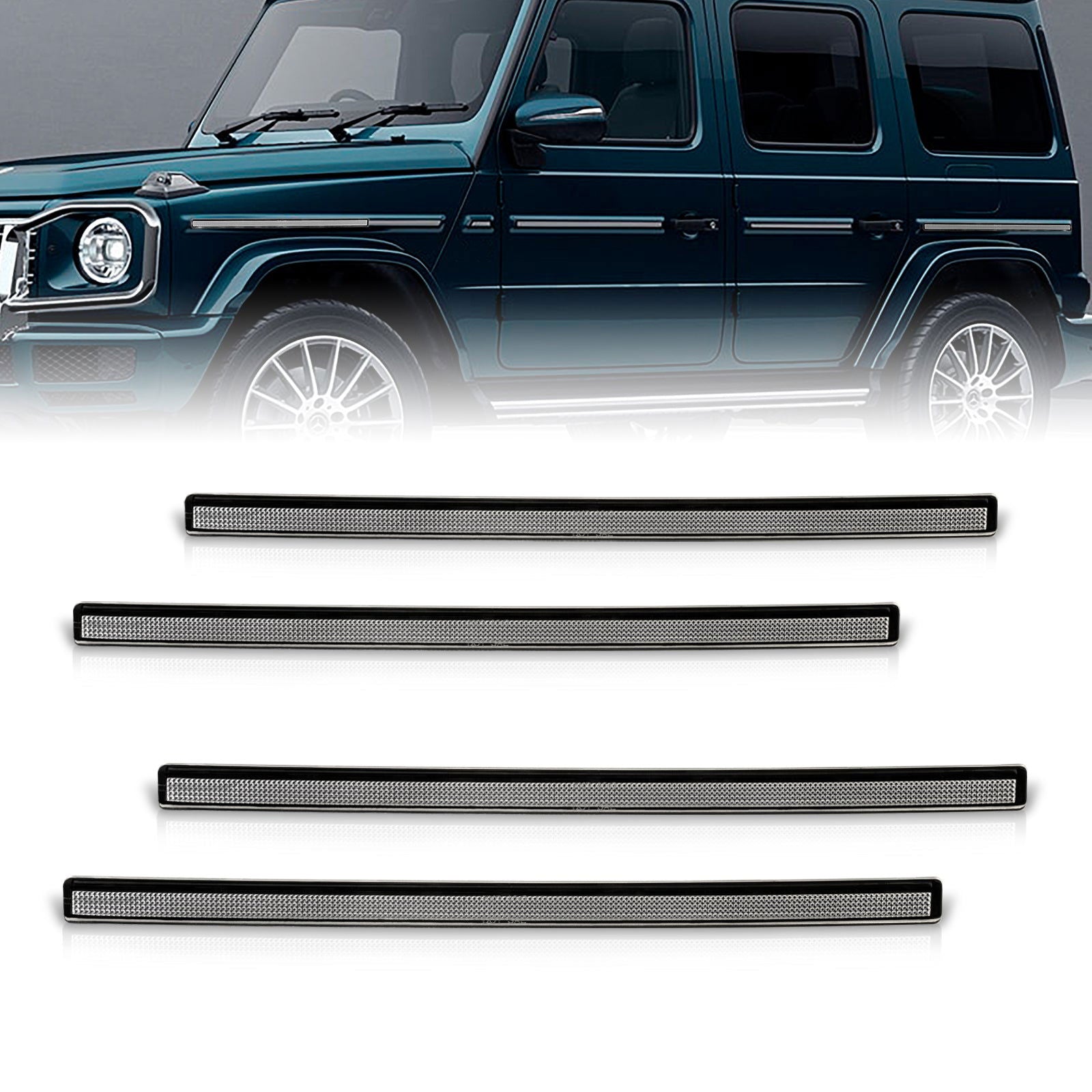 Mercedes Benz G-Class W463 G550 G63 (Gen II) 2019-2022 4 Piece Front Amber & Rear Red Reflector Side Marker Lights Clear Len - Parts Agent