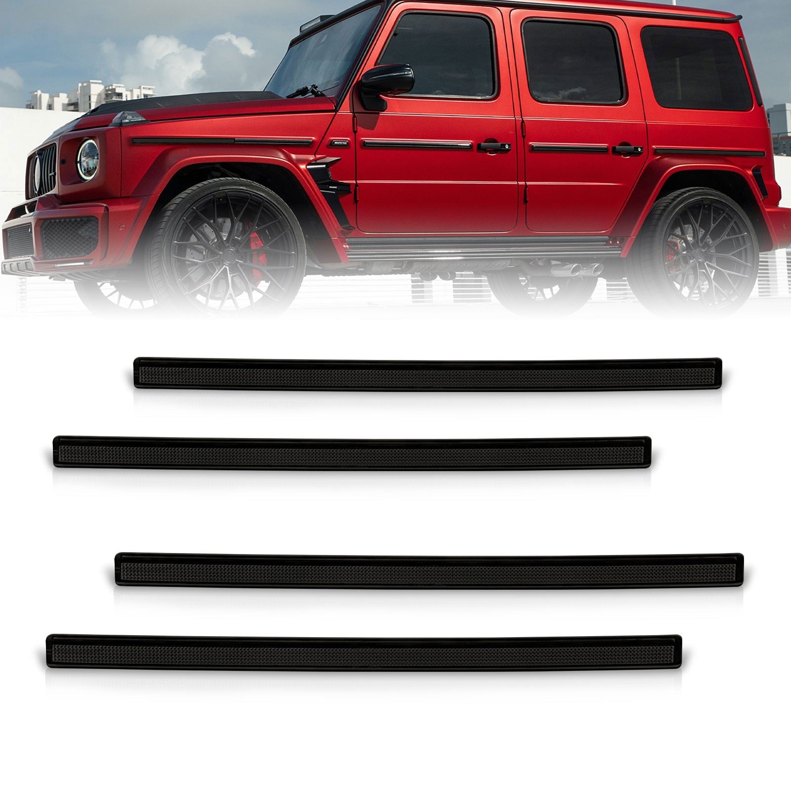 Mercedes Benz G-Class W463 G550 G63 (Gen II) 2019-2022 4 Piece Front Amber & Rear Red Reflector Side Marker Lights Smoke Len - Parts Agent