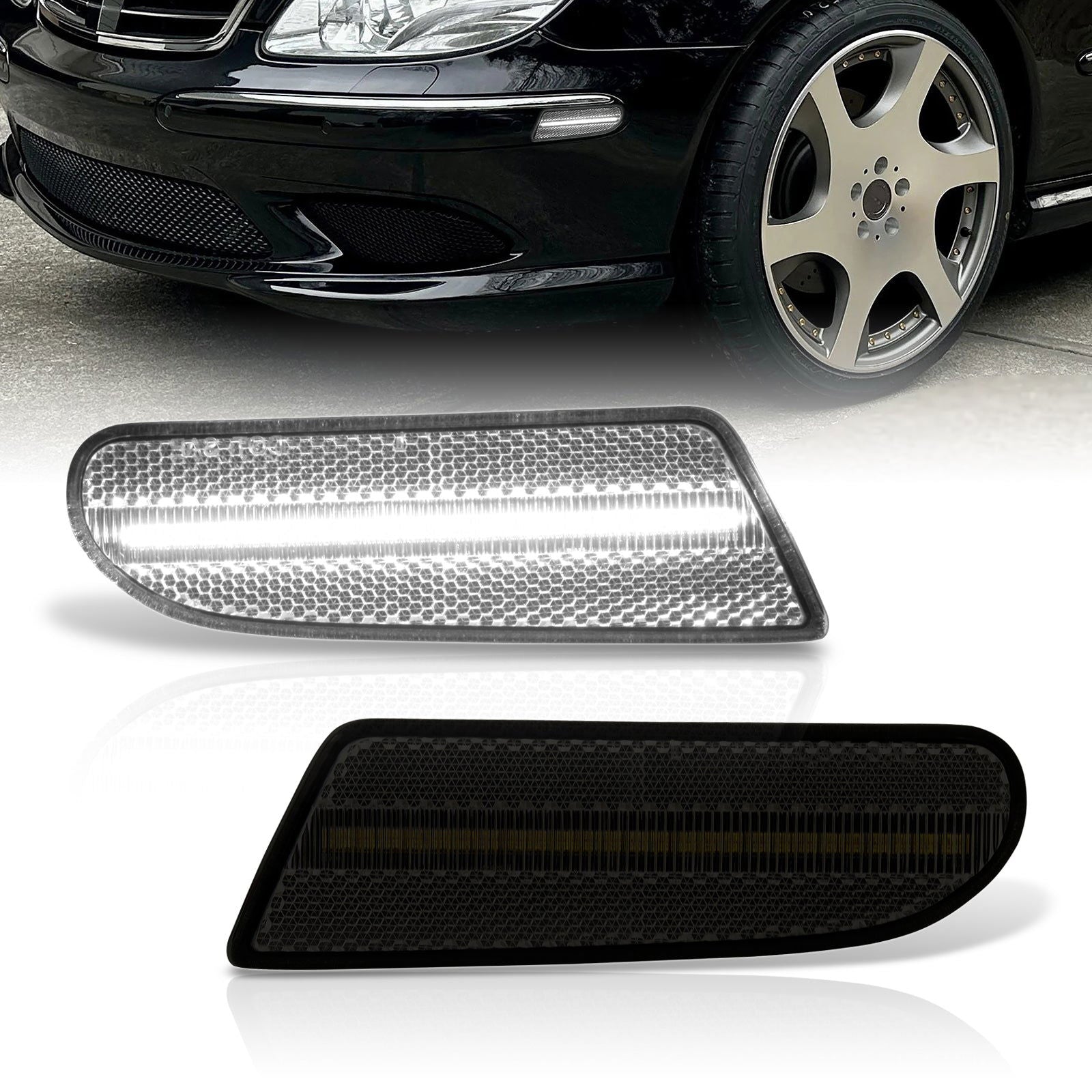 Mercedes Benz S-Class W220 2000-2006 Front White LED Side Marker Lights Smoke Len - Parts Agent