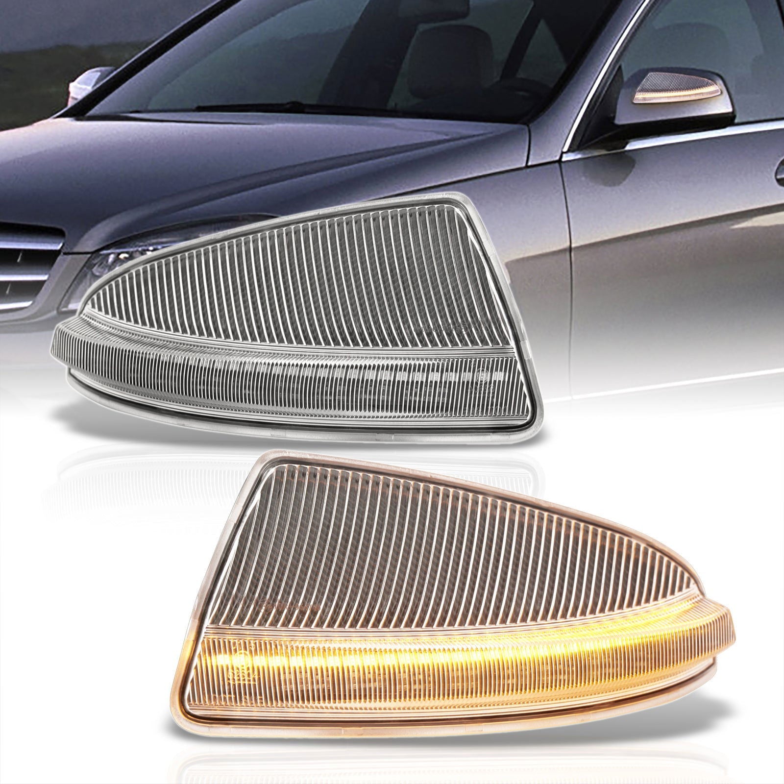 Mercedes C-Class W204 C300 C350 C63 2008-2012 / ML-Class W164 ML350 2008-2011 Front Amber Sequential LED Side Mirror Signal Marker Lights Clear Len - Parts Agent