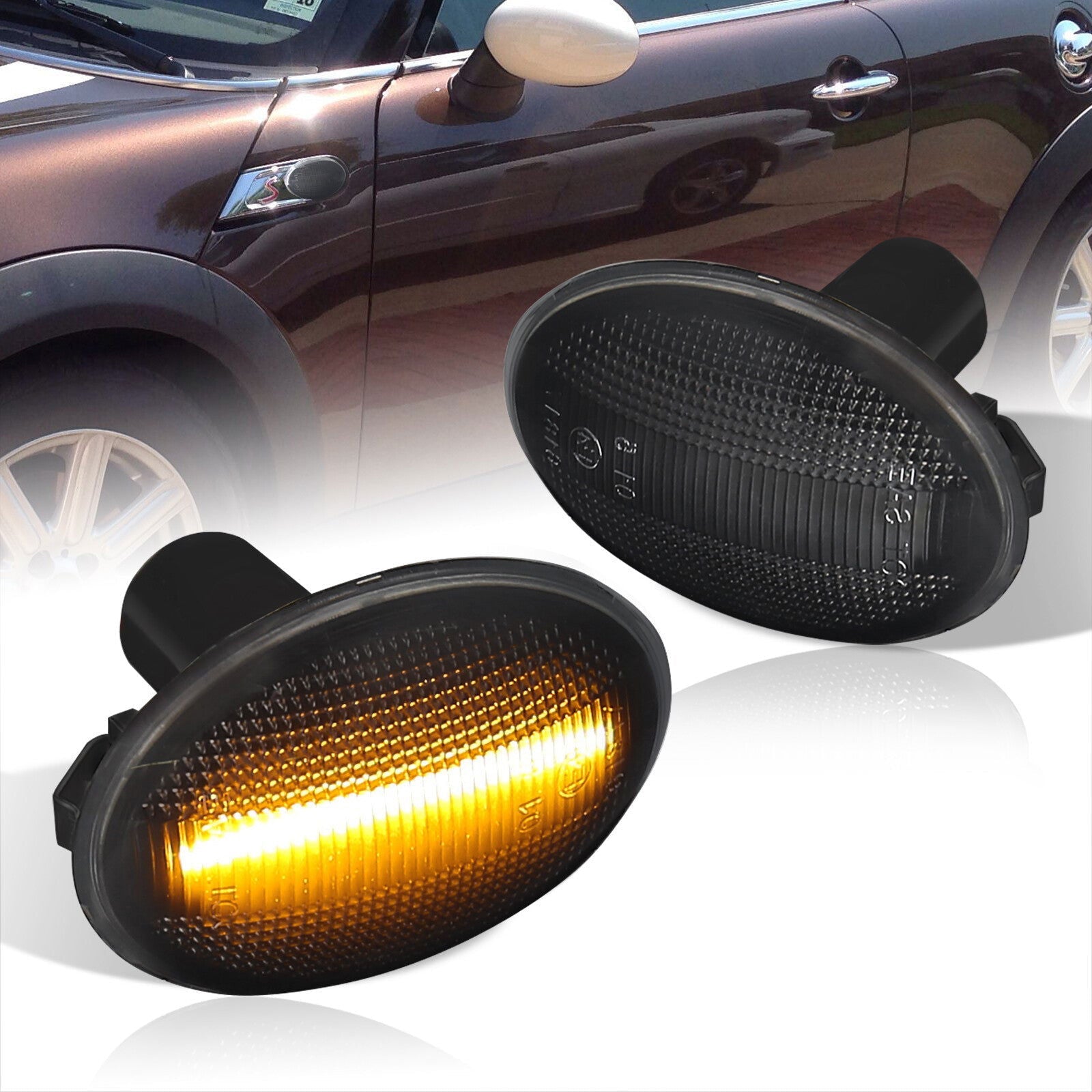 Mini Cooper Clubman R55 R56 R57 2006-2014 / Coupe R58 Roadster R59 2011-2014 Front Amber LED Side Marker Lights Smoke Len - Parts Agent