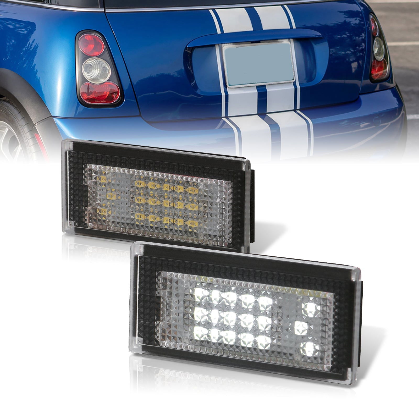 Mini Cooper Hatchback R50 R53 2002-2006 / Cooper Convertible R52 2004-2008 White SMD LED License Plate Lights Clear Len - Parts Agent