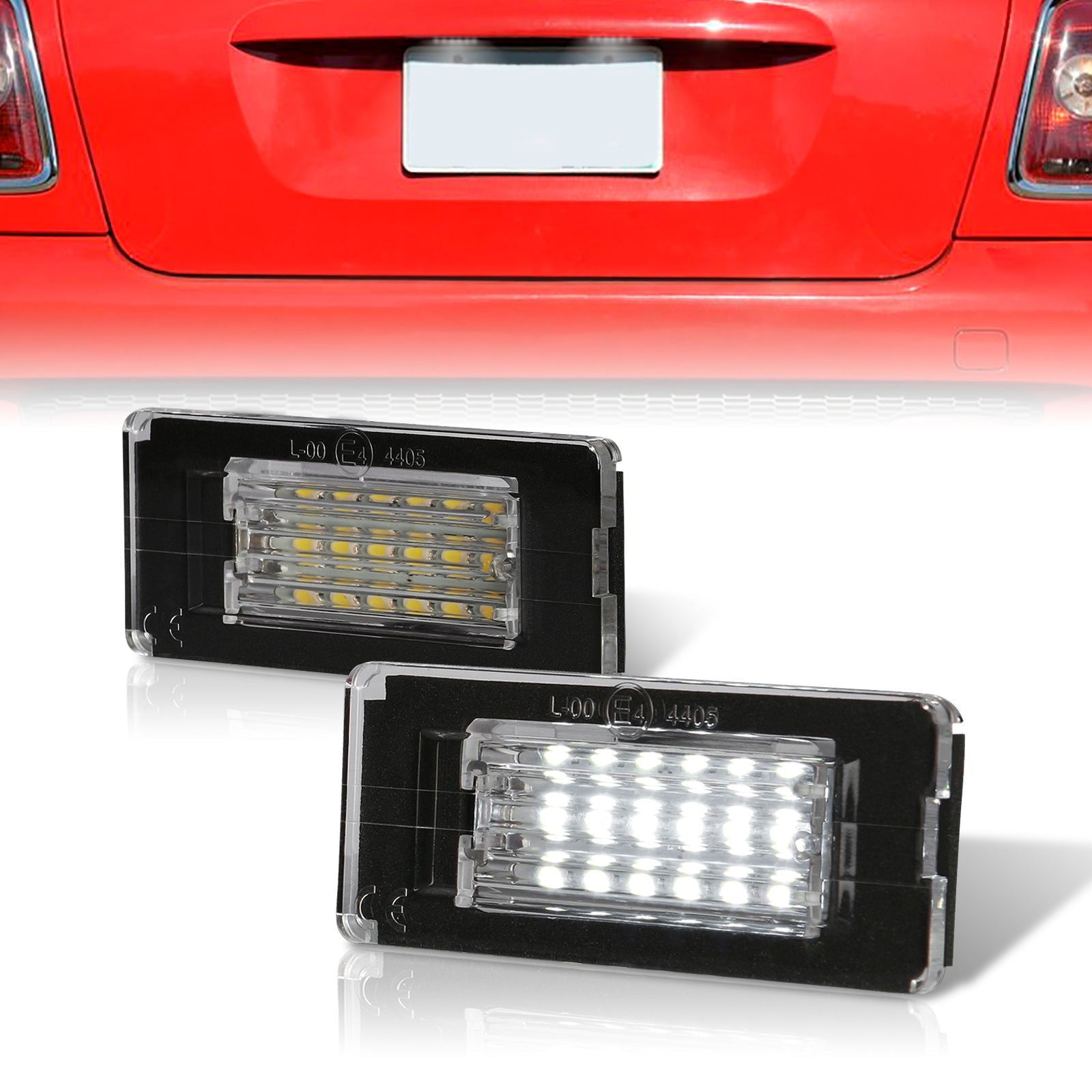 Mini Cooper Hatchback R56 2007-2013 / Cooper Convertible R57 2009-2015 / Cooper Coupe R58 2012-2015 / Cooper Roadster R59 2012-2015 White SMD LED License Plate Lights Clear Len - Parts Agent
