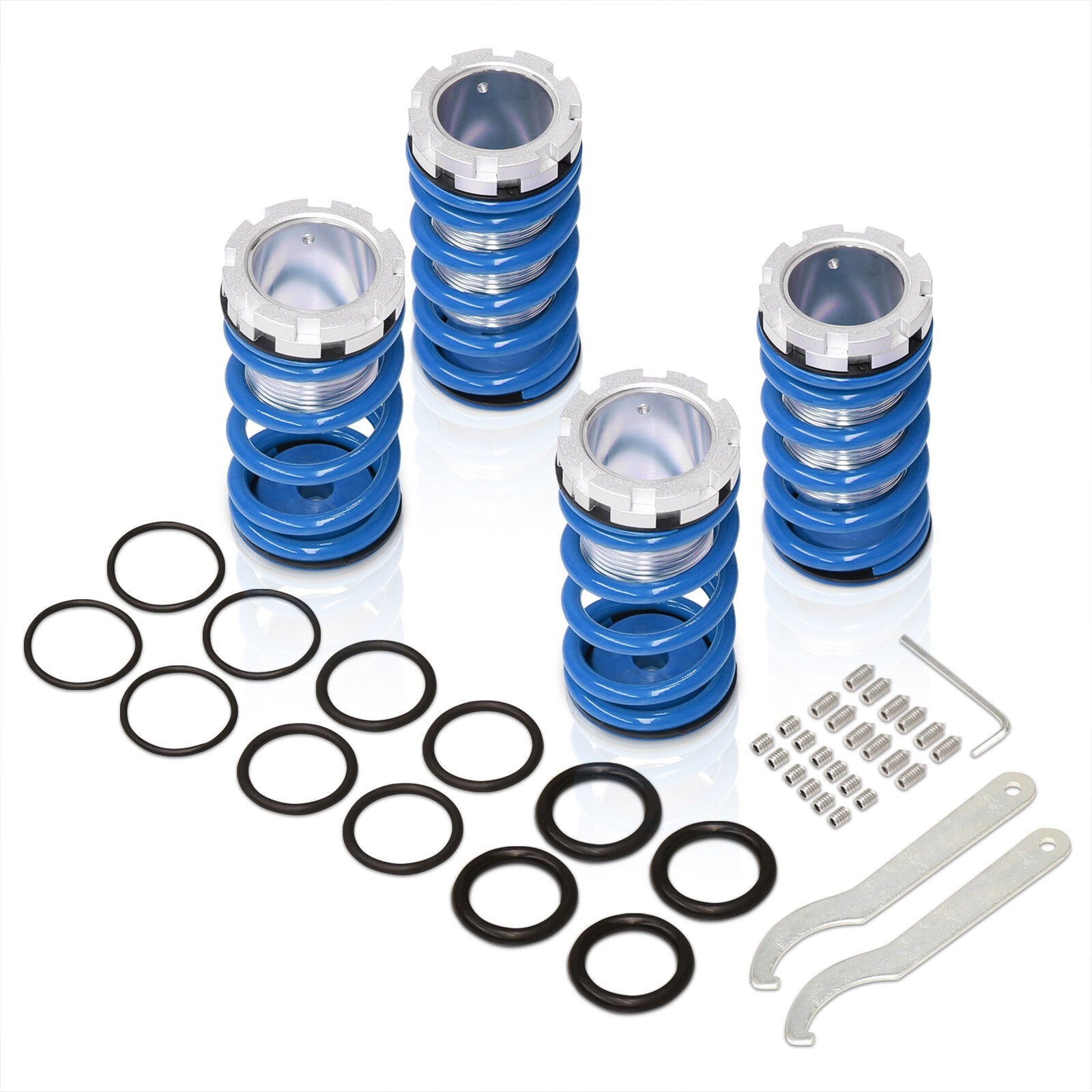 Mitsubishi Eclipse 1989-1999 / Nissan Sentra 1991-1999 / Toyota Corolla 1993-1997 Coilover Sleeves Kit Blue (Silver Sleeves) - Parts Agent