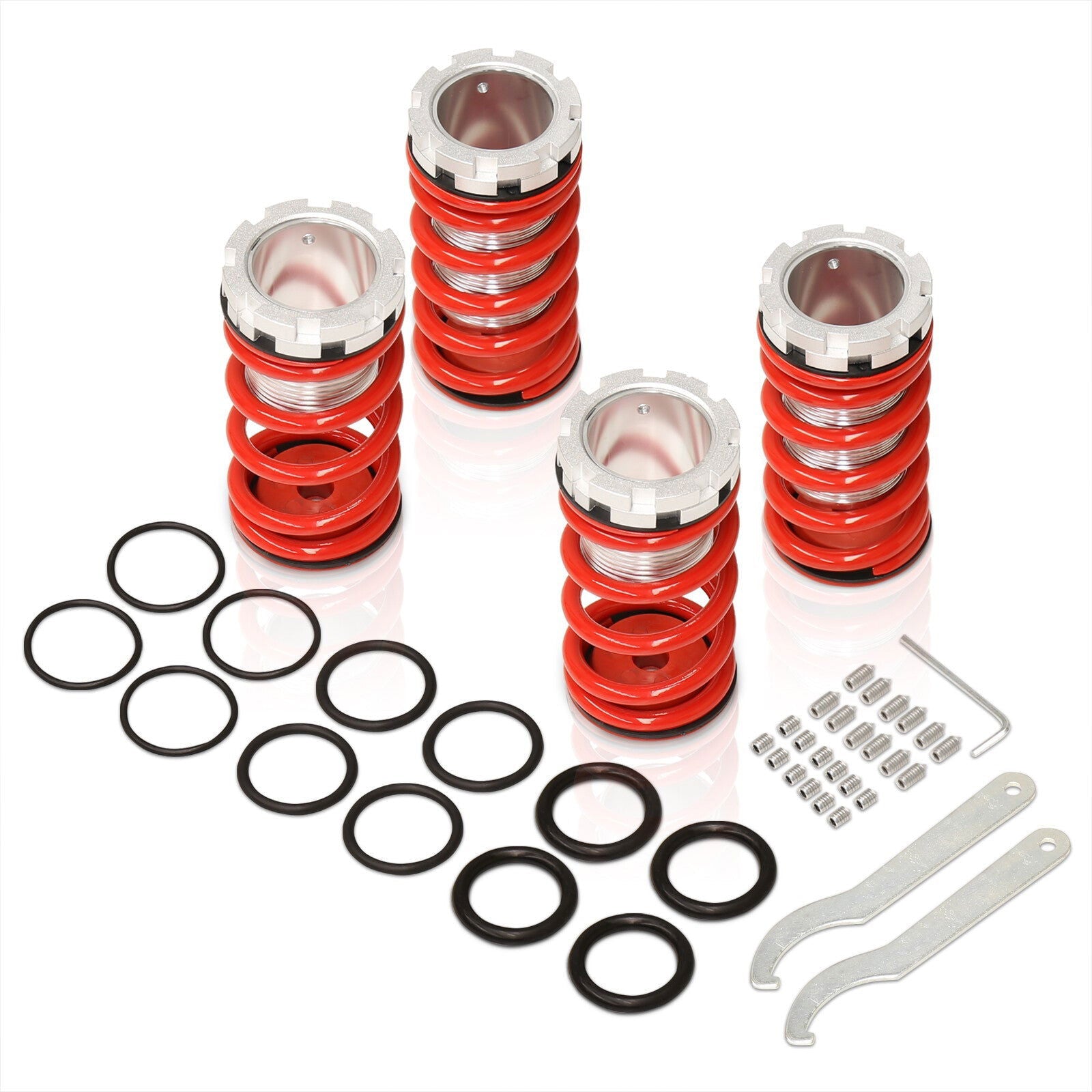 Mitsubishi Eclipse 1989-1999 / Nissan Sentra 1991-1999 / Toyota Corolla 1993-1997 Coilover Sleeves Kit Red (Silver Sleeves) - Parts Agent
