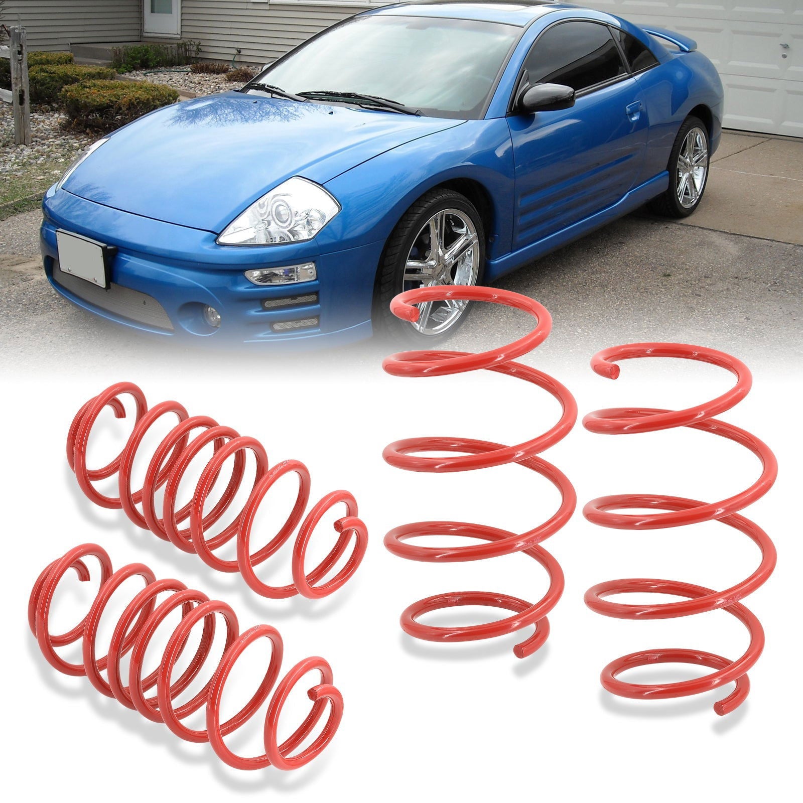 Mitsubishi Eclipse 2000-2005 Lowering Springs Red (L4 Drop Front ~ 2.5" / Rear ~ 2.6") (V6 Drop Front ~1.7" / Rear ~1.5") - Parts Agent