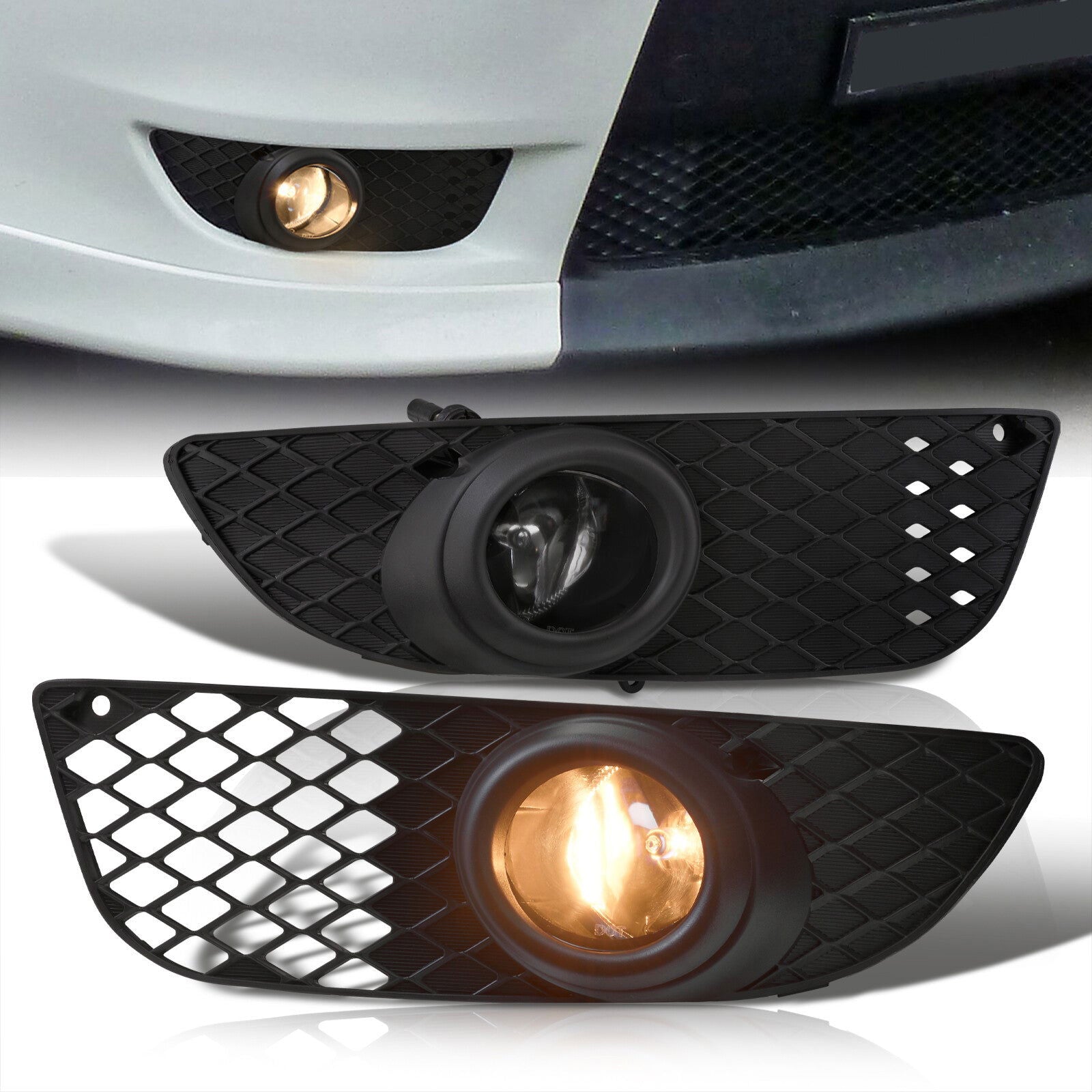 Mitsubishi Lancer 2008-2015 Front Fog Lights Clear Len (Includes Switch & Wiring Harness) - Parts Agent