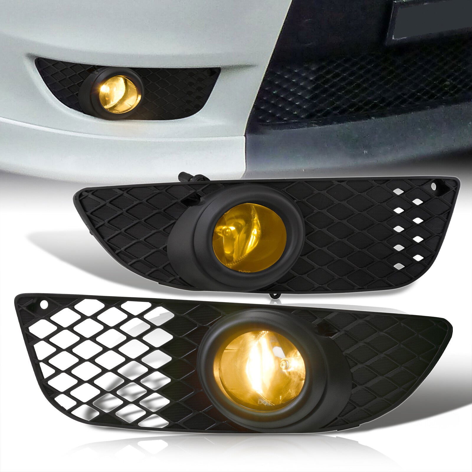 Mitsubishi Lancer 2008-2015 Front Fog Lights Yellow Len (Includes Switch & Wiring Harness) - Parts Agent