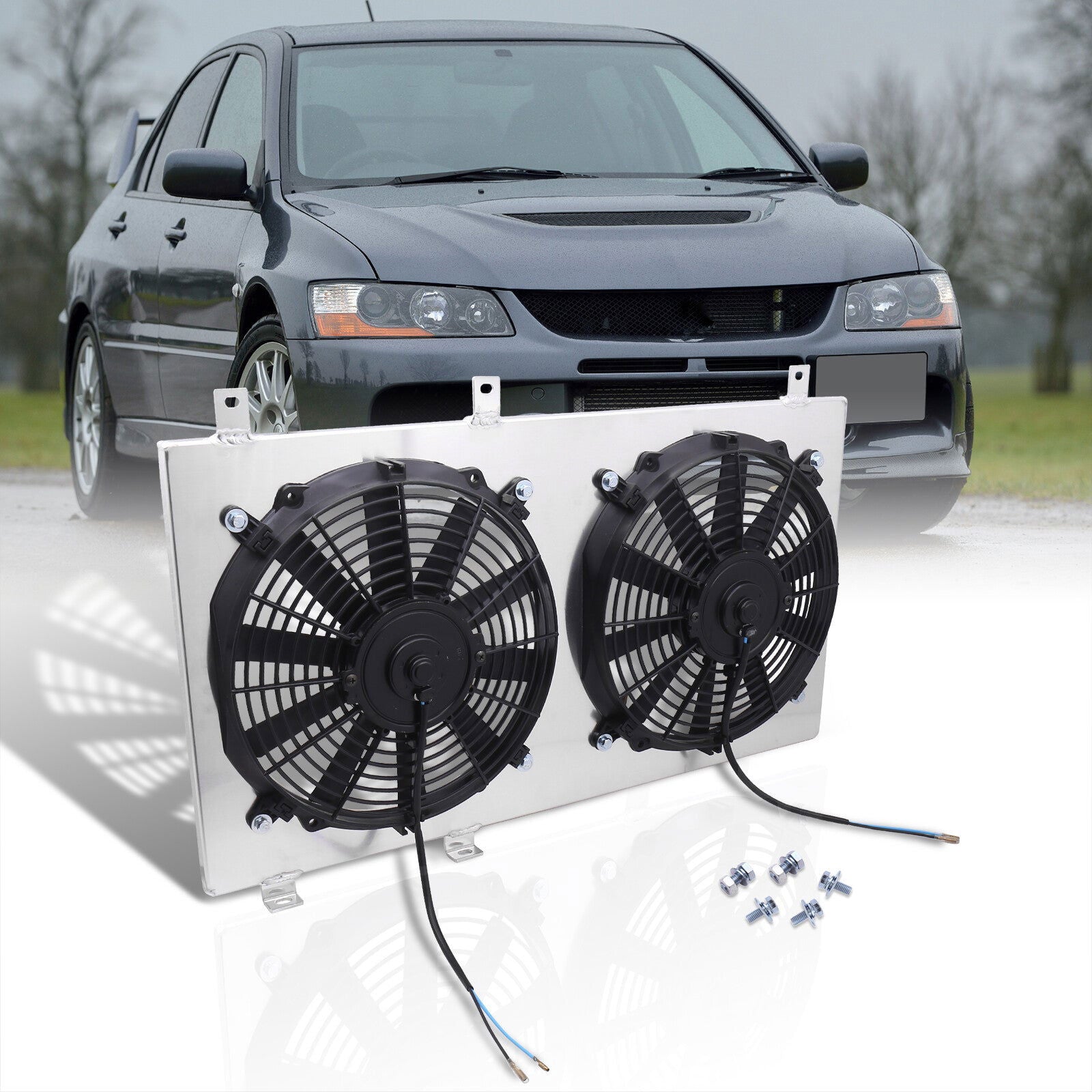 Mitsubishi Lancer EVO 2003-2007 M/T Aluminum Radiator Dual Fan Shroud - Parts Agent