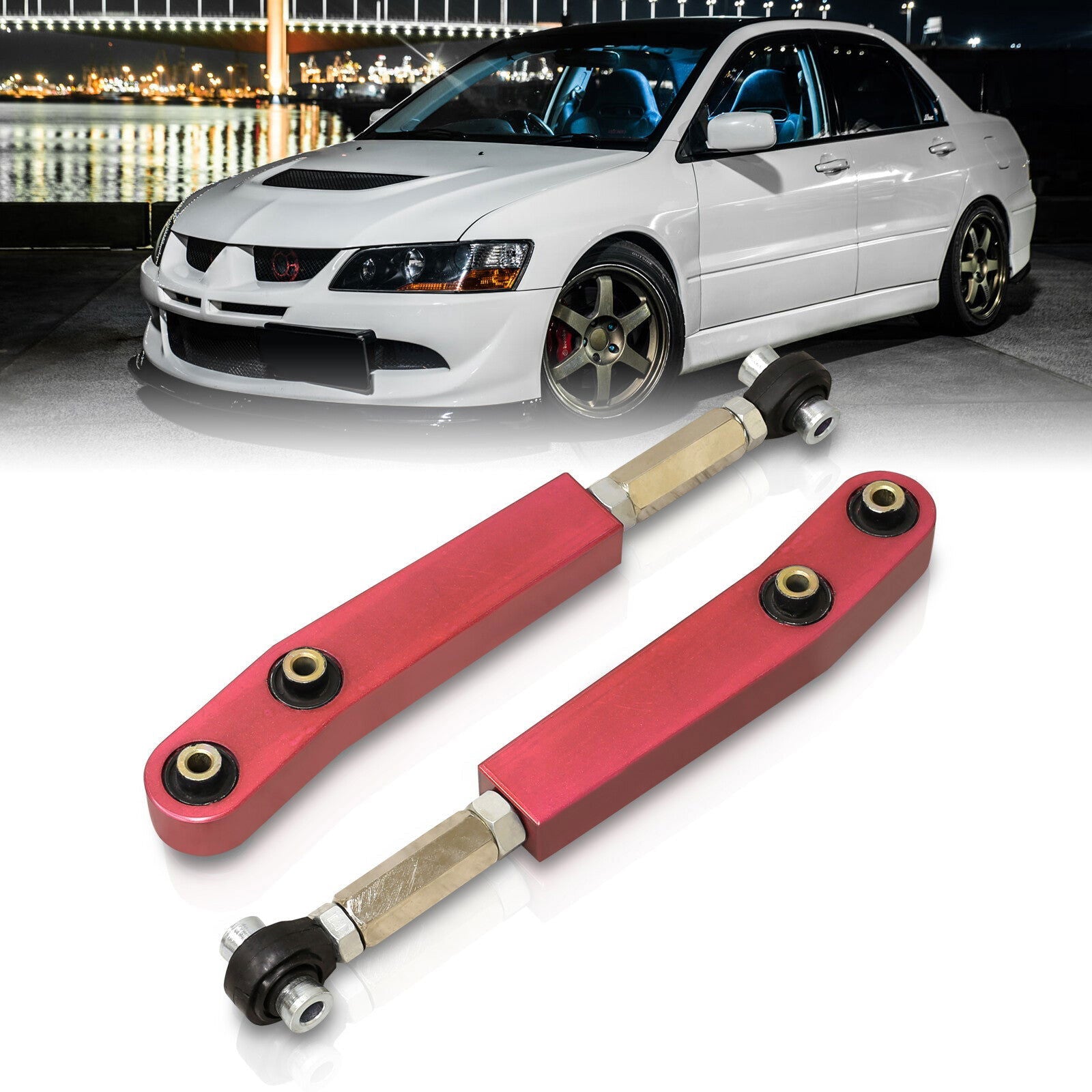 Mitsubishi Lancer EVO VII VIII IX 2003-2007 Rear Lower Adjustable Camber Kit Control Arms Red - Parts Agent