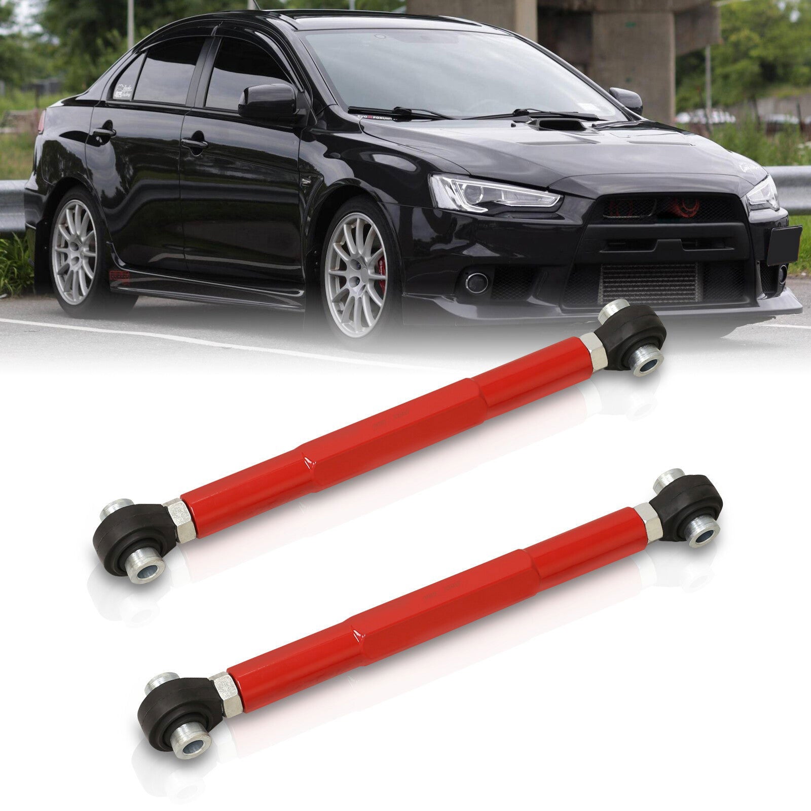 Mitsubishi Lancer EVO X 2008-2015 Rear Lower Adjustable Camber Kit Control Arms Red - Parts Agent