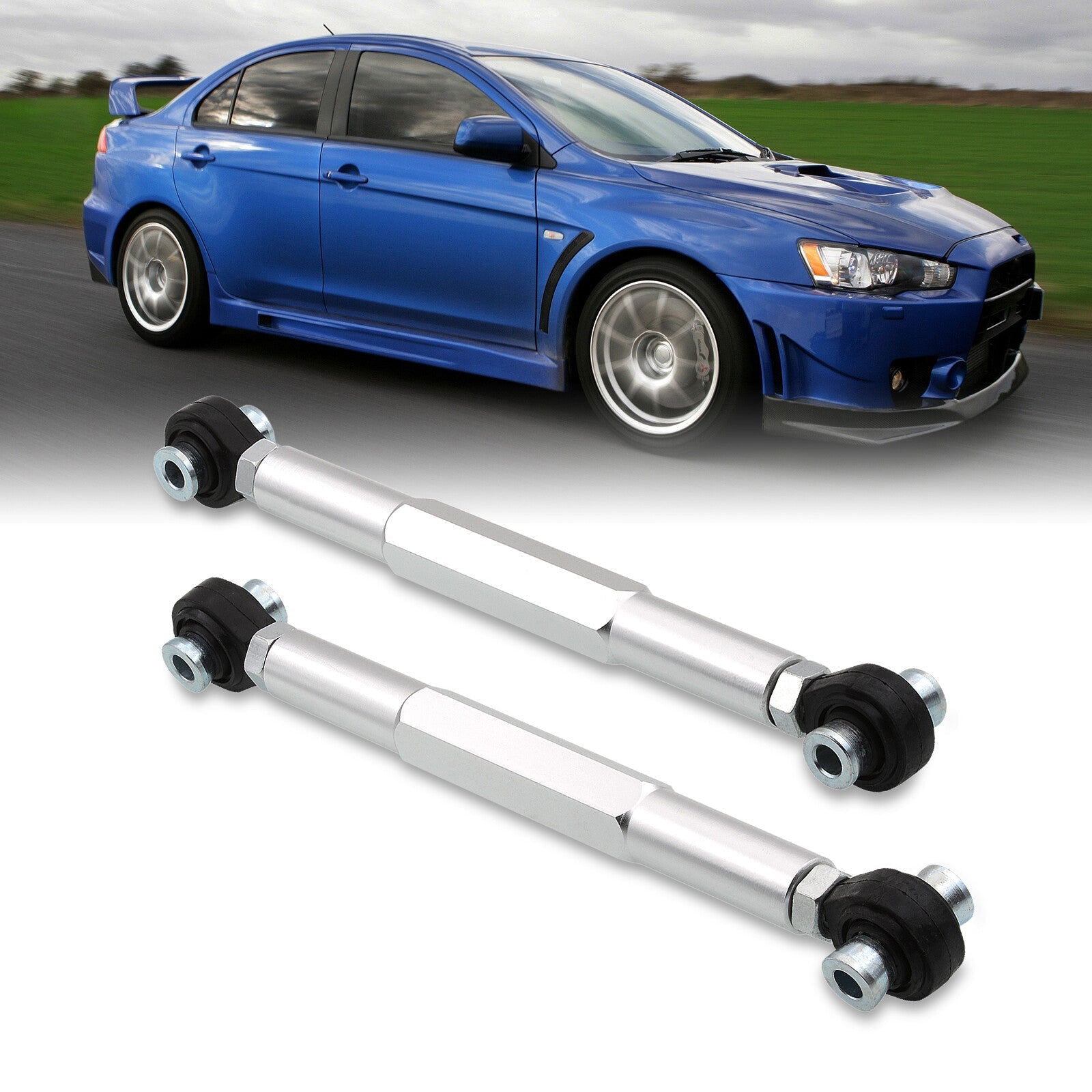 Mitsubishi Lancer EVO X 2008-2015 Rear Lower Adjustable Camber Kit Control Arms Silver - Parts Agent