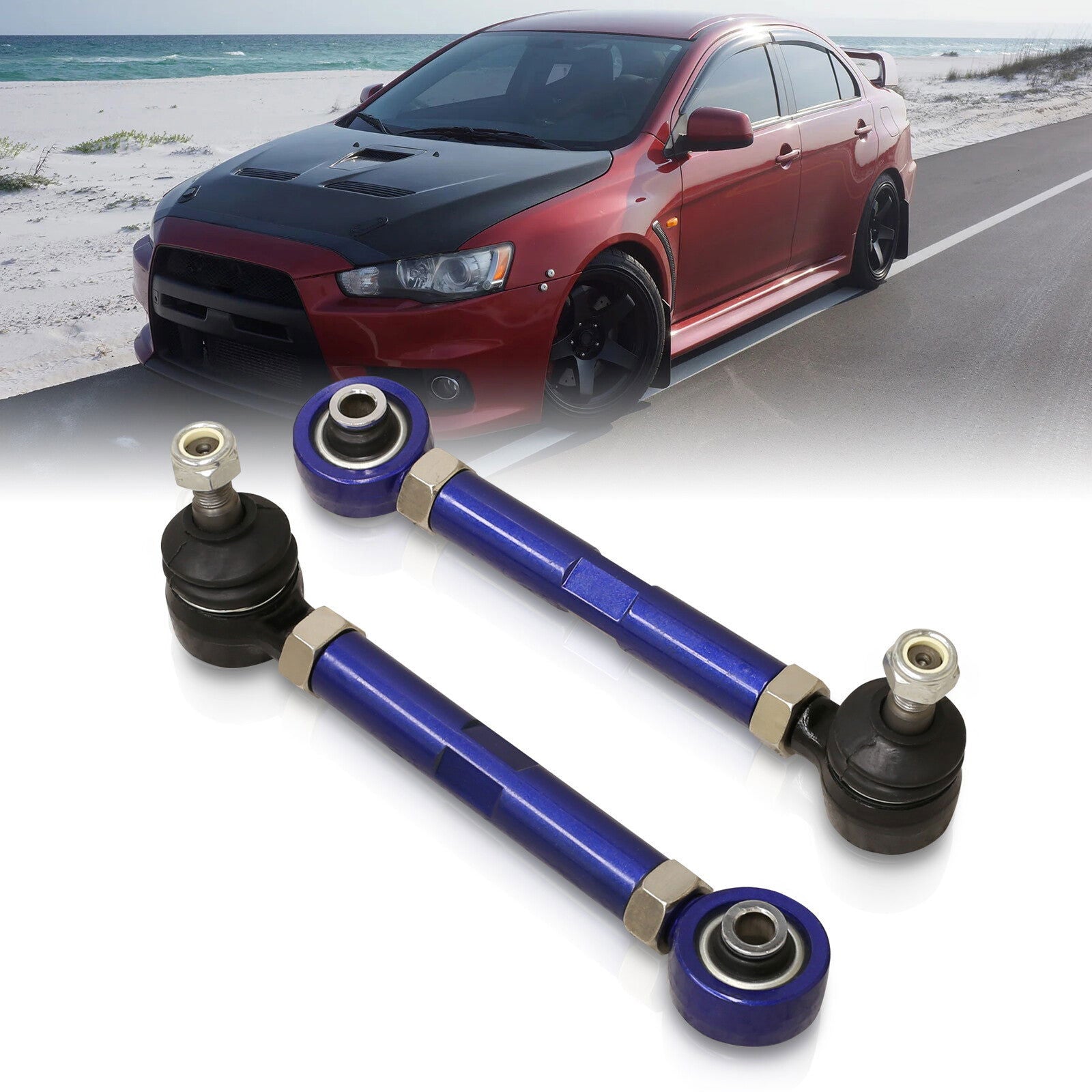 Mitsubishi Lancer EVO X 2008-2015 Rear Lower Adjustable Toe Control Arms Blue - Parts Agent