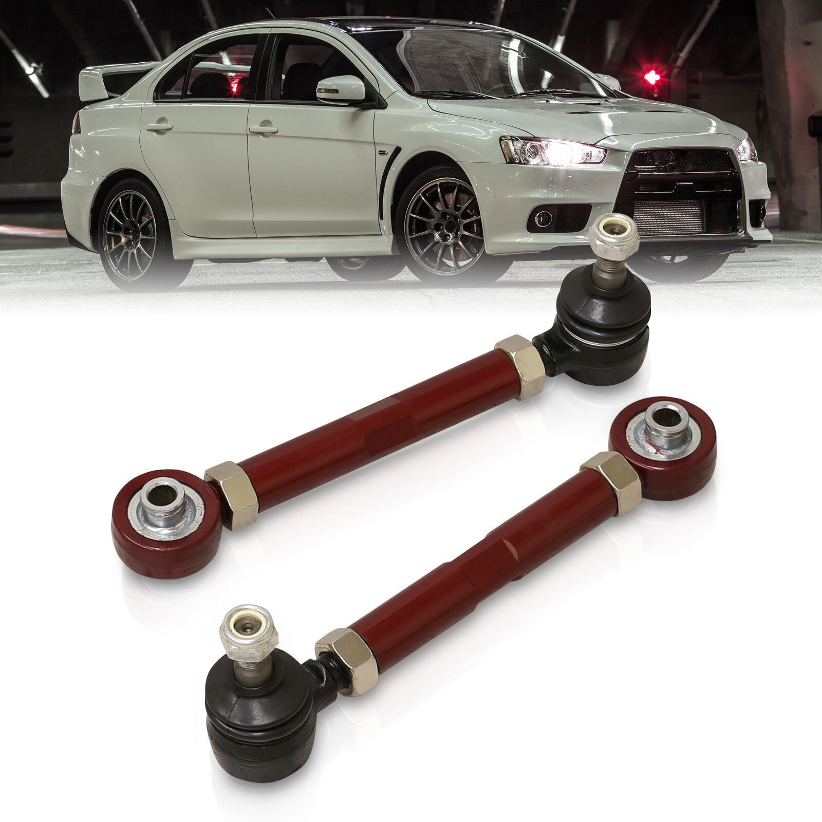 Mitsubishi Lancer EVO X 2008-2015 Rear Lower Adjustable Toe Control Arms Red - Parts Agent
